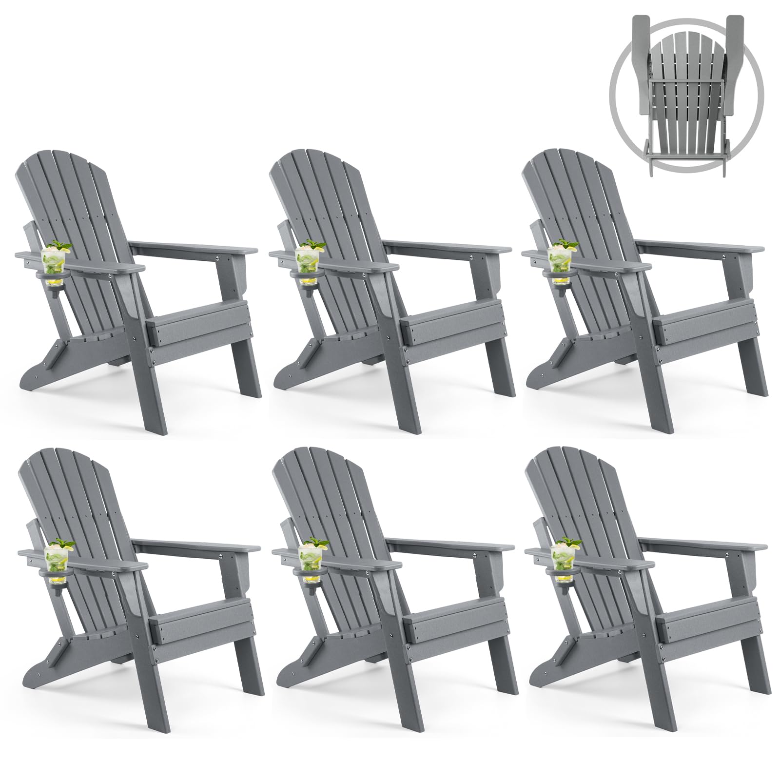 FUNBERRY Oversized Folding Adirondack Chair Set of 6, Fire Pit Chair 400LBS