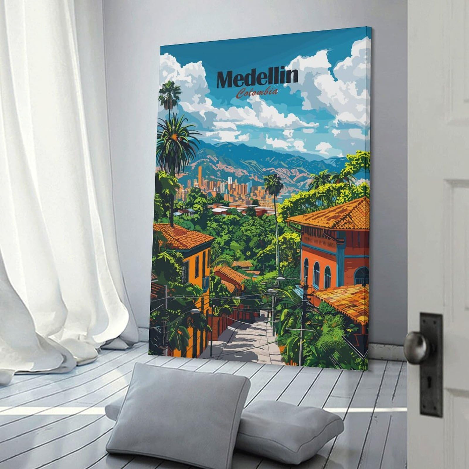 Junmoney Medellin Cityscape Wall Picture Print 16x24inch(40x60cm), for Home Office, Desk Area Or Studio, Home Office Artwork with Decorative Appeal