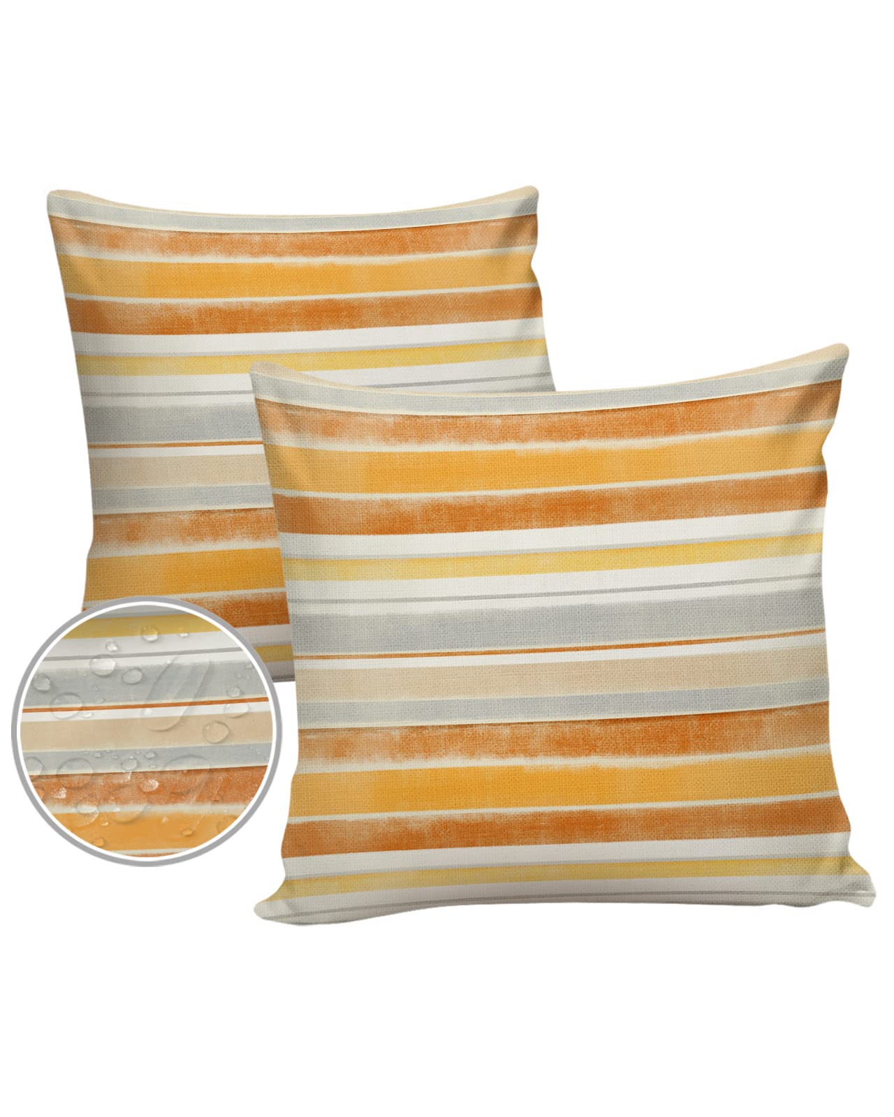 Outdoor Throw Pillow Covers 16x16 Waterproof Orange Striped Watercolor Outdoor Pillows Decorative Pillow Covers Cushion Covers Pillowcase for Tent Patio Garden Couch Set of 2, Ombre Nordic Style