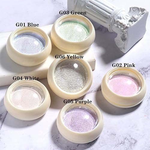 Miniatura 7 de 2 cajas de uñas de cromo perla con efecto espejo, uñas de concha de hada, polvo holográfico aurora iridiscente nacarado pigmento de manicura arco