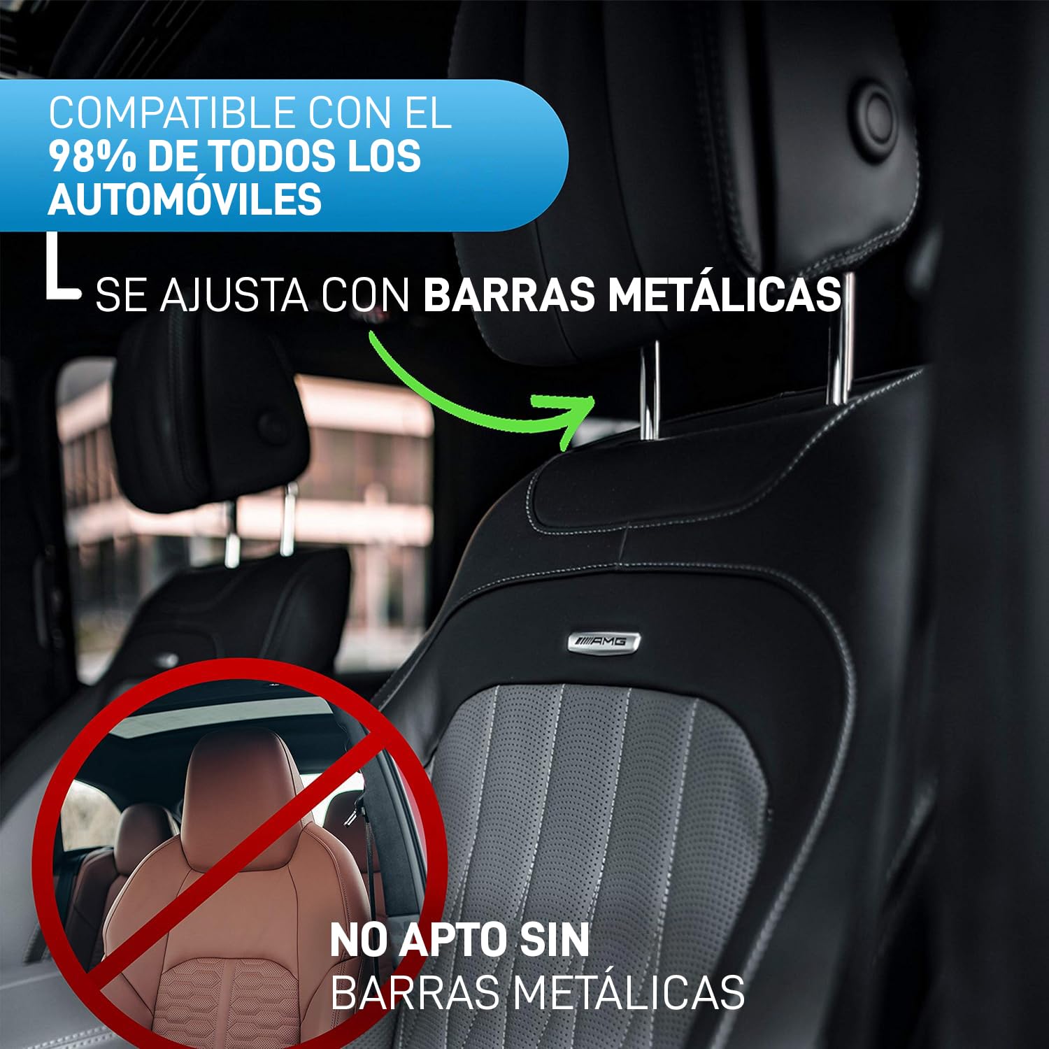 FLIPLINE Reposacabezas de coche para niños Costuras negras Sensación de viaje cómoda para niños y adultos - Se instala en 2 minutos sin destornillador - Reposacabezas de coche
