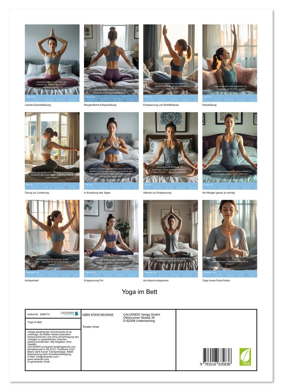 Yoga im Bett (hochwertiger Premium Wandkalender 2026 DIN A2 hoch), Kunstdruck in Hochglanz: Entspannt durch das Jahr - mit dem Yoga-im-Bett-Kalender. (CALVENDO Gesundheit)