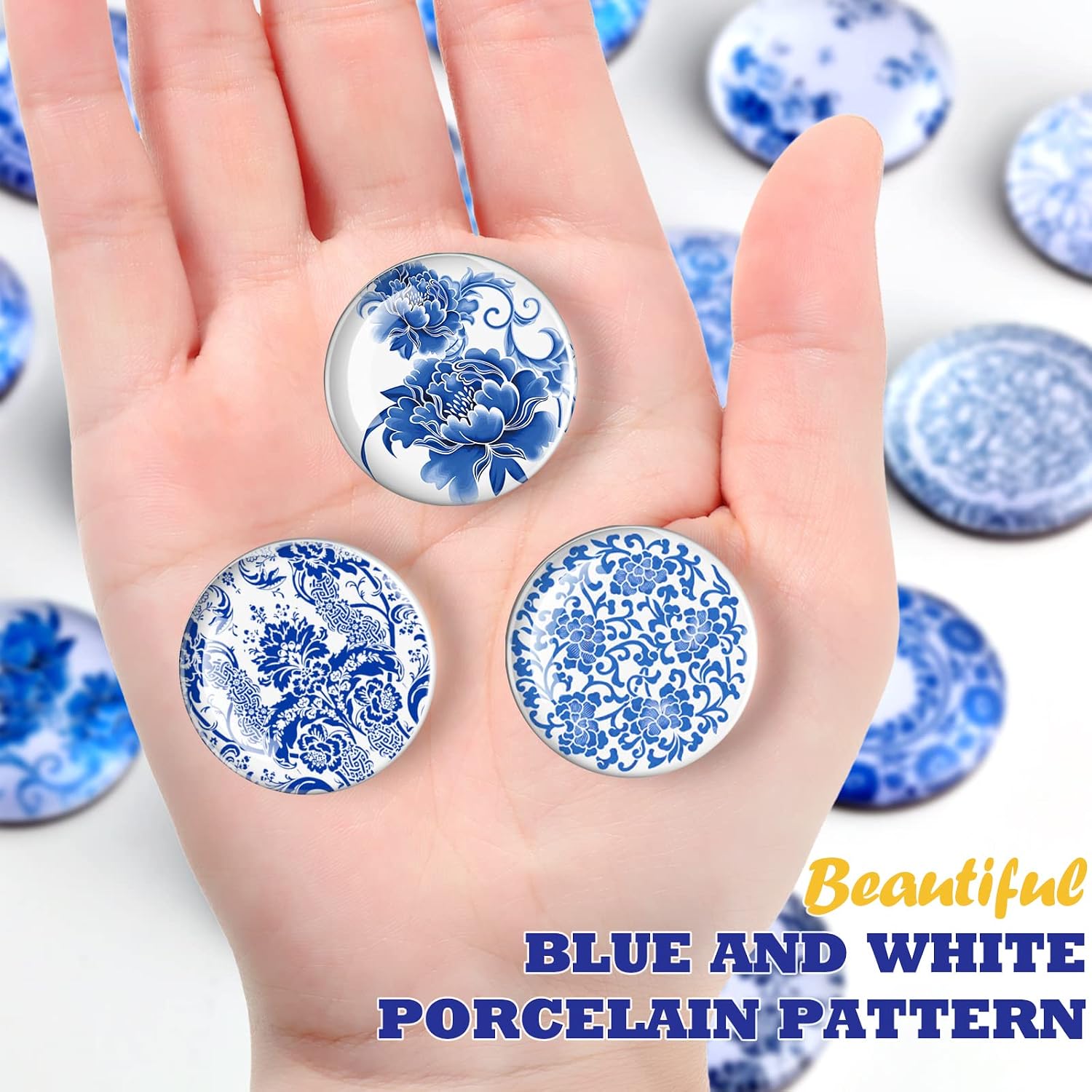 20 Pcs Fridge Magnets, Blue White Porcelain Decorative Magnets image 5