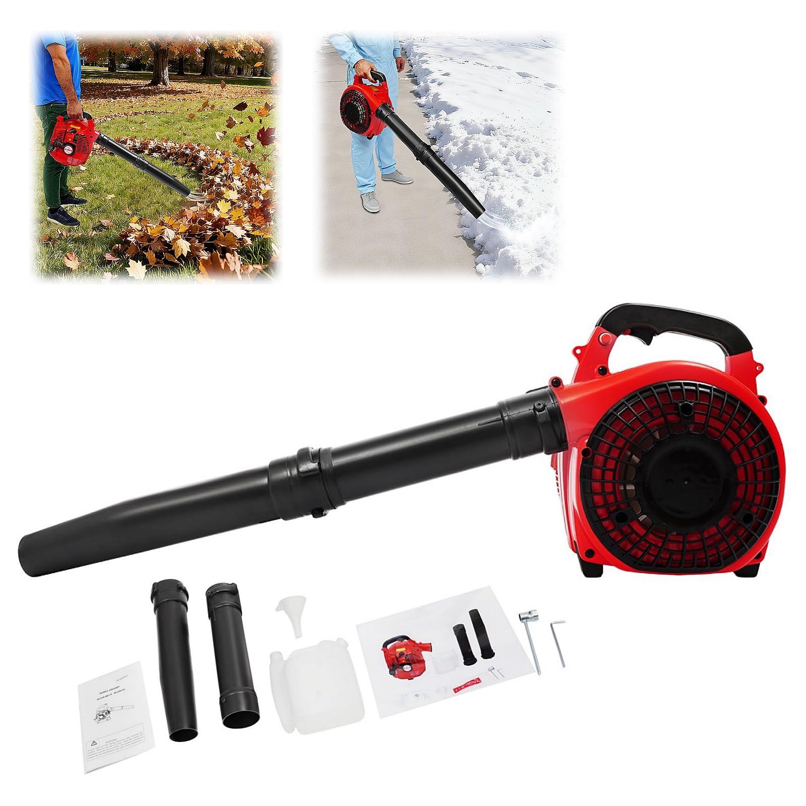 25,4 cm³, aspiratore a benzina, con 2 tubi di soffiaggio, motore raffreddato ad aria a 2 tempi, 750 W, ventilatore portatile per foglie a benzina, ventilatore a gas a mano, per la pulizia