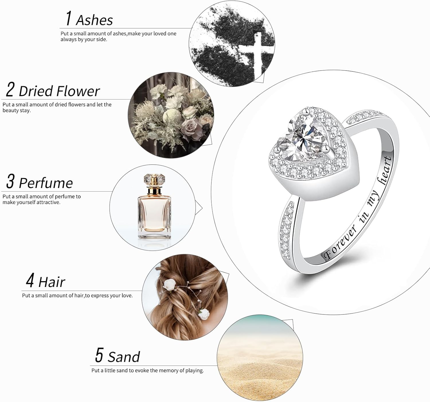 925 Sterling Silver Heart Urn Rings for Ashes Memorial Keepsake Urn Locket Cremation Jewelry for Women