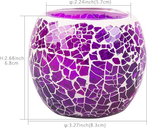 Vista 33 de Rancco Portavelas votivo de vidrio para candelita, juego de 6 portavelas románticos de mosaico manchado, lámpara de vela de aromaterapia agrietada