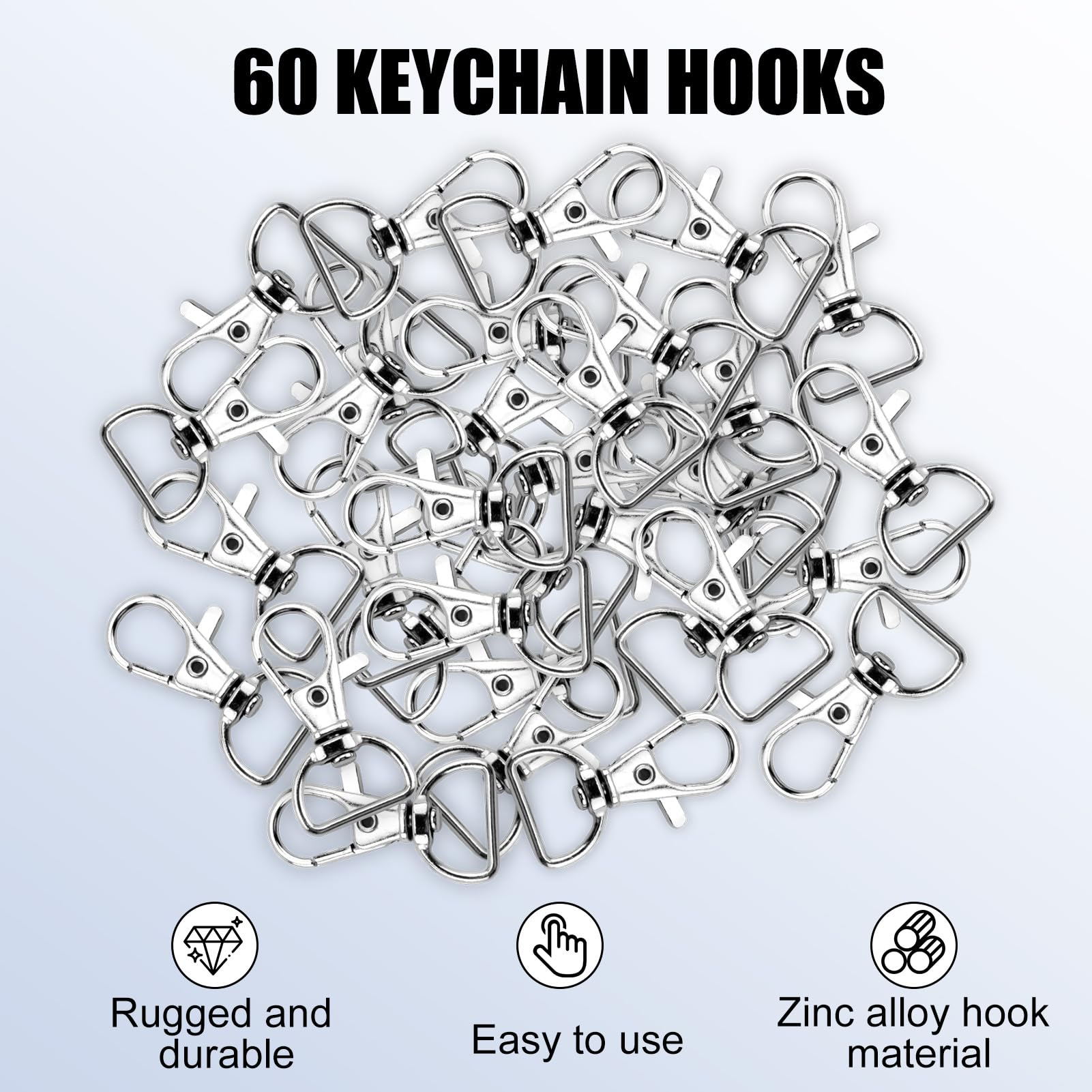 60pcs Moschettoni Portachiavi A D - 20mm, Ganci Rotanti 360° Per Fai Da Te E Gioielli - Foto 6