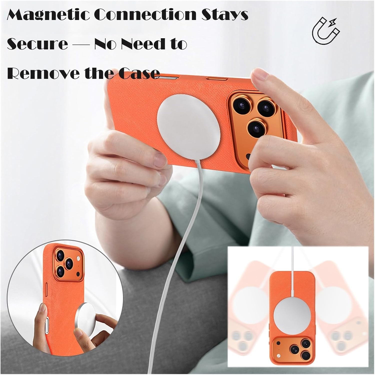 Flannel Magnetic Microfiber Fabric Case for iPhone 17/17 Air/17 Pro/17 Pro Max, Metal Camera Frame, Shockproof All-Around, Non-Slip Grip, Slim & Simple, Anti-Sweat(Brown,17 pro)