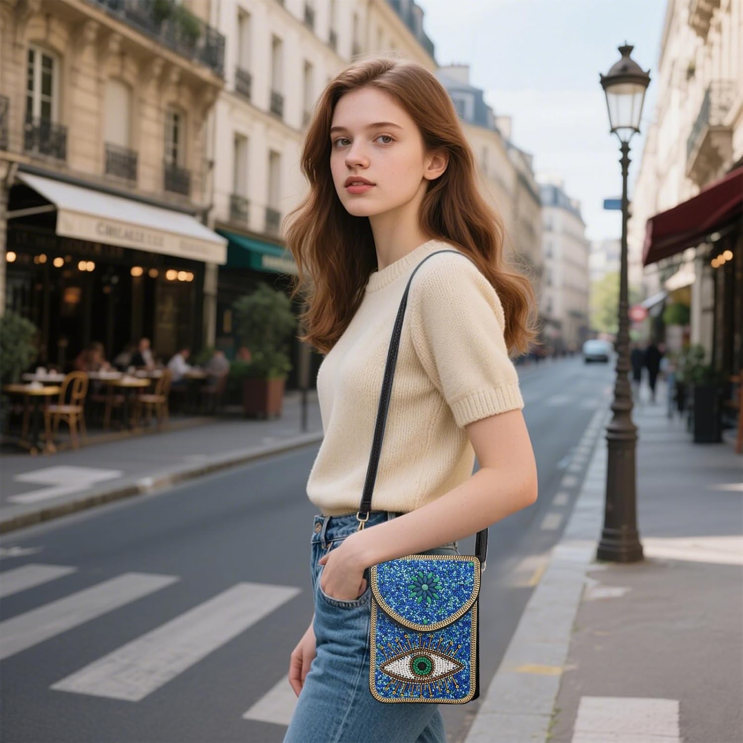 Small Beaded Crossbody Bag for Women, Boho Cell Phone Shoulder Purse Wallet with Handcrafted Colorful Beads - Image 2