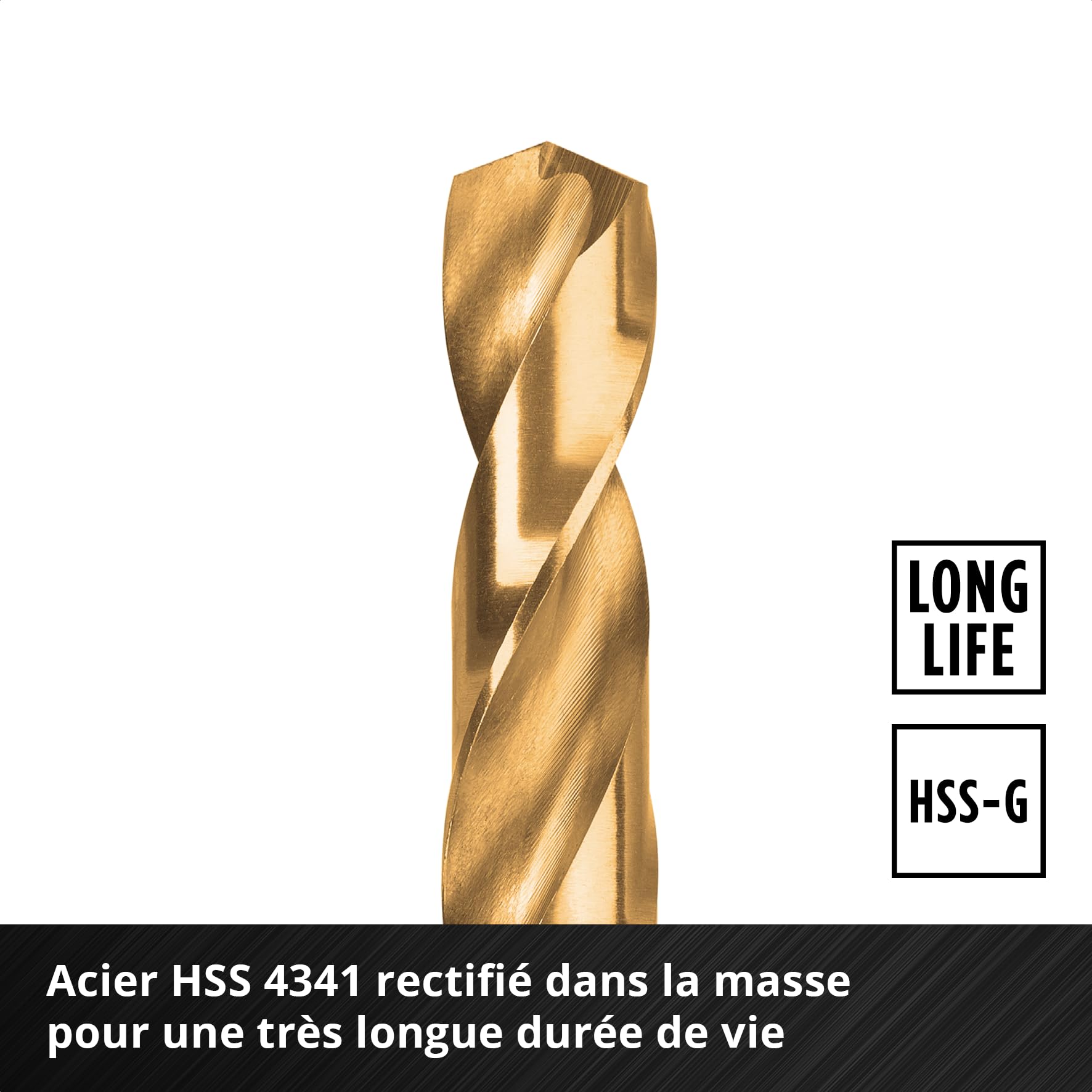 Einhell 19 pièces jeu de forets métal HSS-G TiN, Ø 1–10 mm | Acier HSS | revêtement nitrure de titane | pointe Split Point 135° | spirale N fraisée | queue cylindrique | coffret incl.