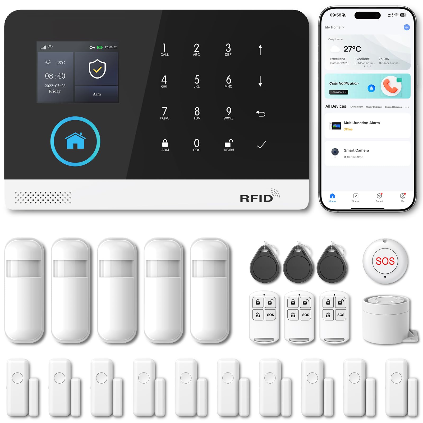 PGST Home Security Systems for House, Wireless Home Security Alarm System, Door/Window Sensor Motion Sensors with App Alert, WiFi+GSM 4G Home Alarm