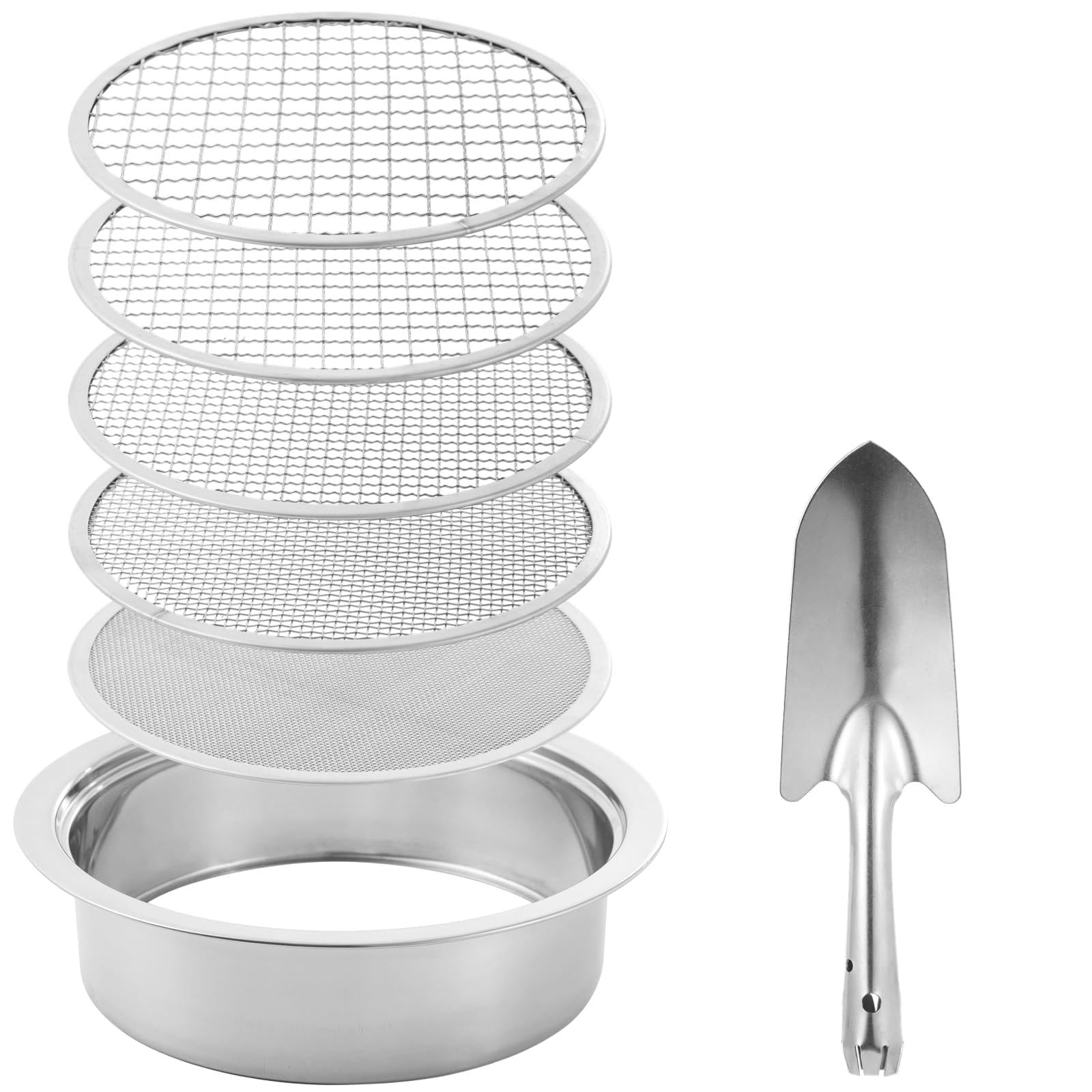 Riddle Sieve Set con 5 misure Interchangeable Meshes, Garden Potting Sieves with Handy Blade, Stainless Steel Planting Soil Sifters Strains 1/3/6/9/12mm