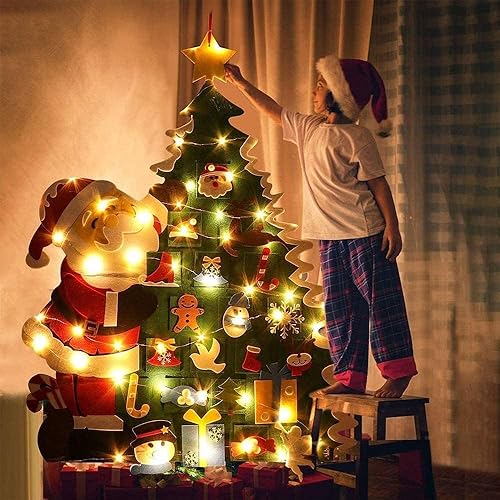 Miniatura 2 de Montessori - Árbol de Navidad de fieltro para niños pequeños, árbol de Navidad de pared de 3.2 pies con 32 adornos y luces LED, árbol falso