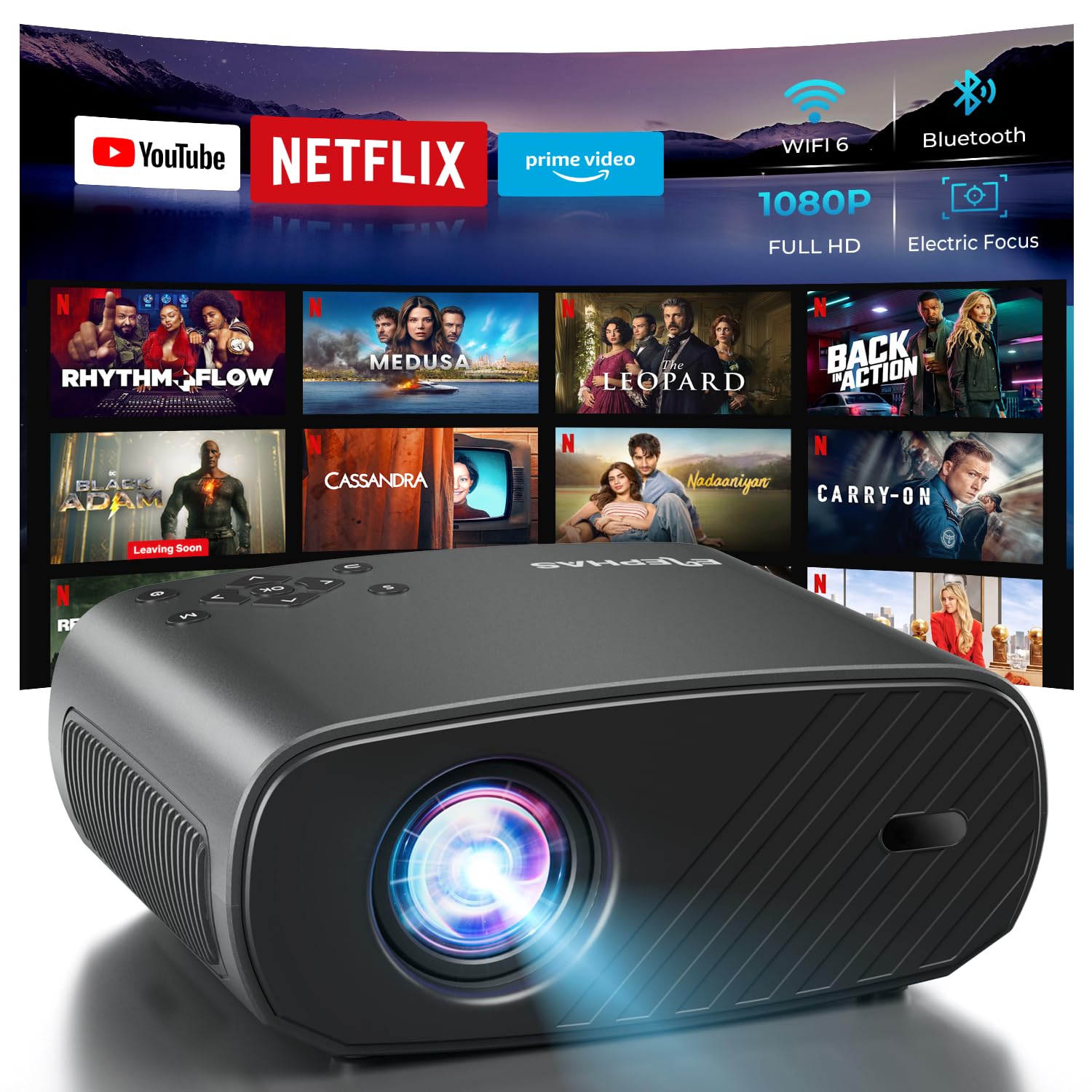 Mini Projector for iPhone, ELEPHAS 2025 Upgraded 1080P HD Projector, 8000L Portable Projector with Tripod, Movie Projector Compatible with Android/iOS/Windows/TV Stick/HDMI/USB: 2025 Upgraded 4K projector