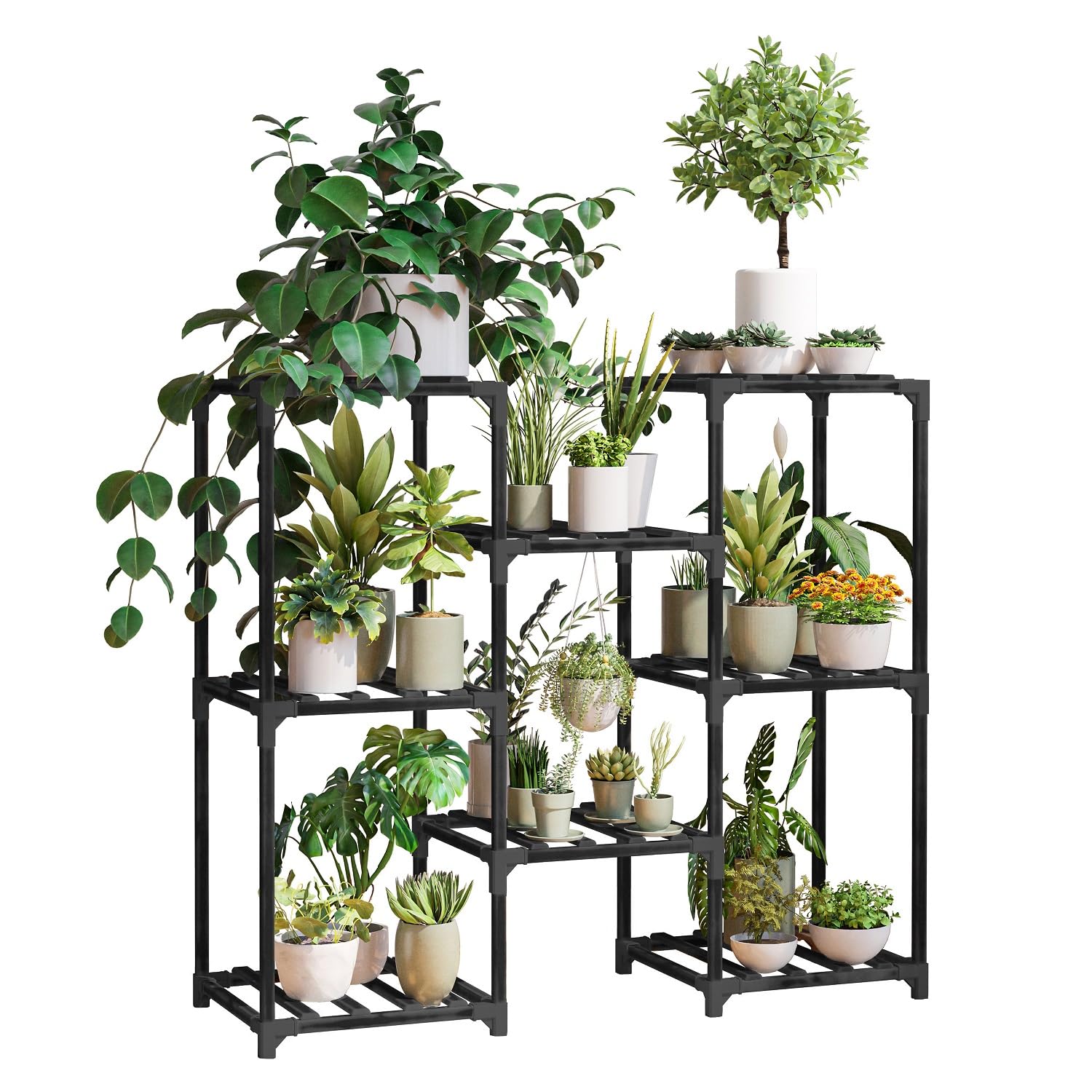 New England Stories Plant Stand Indoor, Outdoor Wood Plant Stands for Multiple Plants, Plant Shelf Ladder Table Plant Pot Stand for Living Room, Patio, Balcony, Plant Gardening Gift - Black
