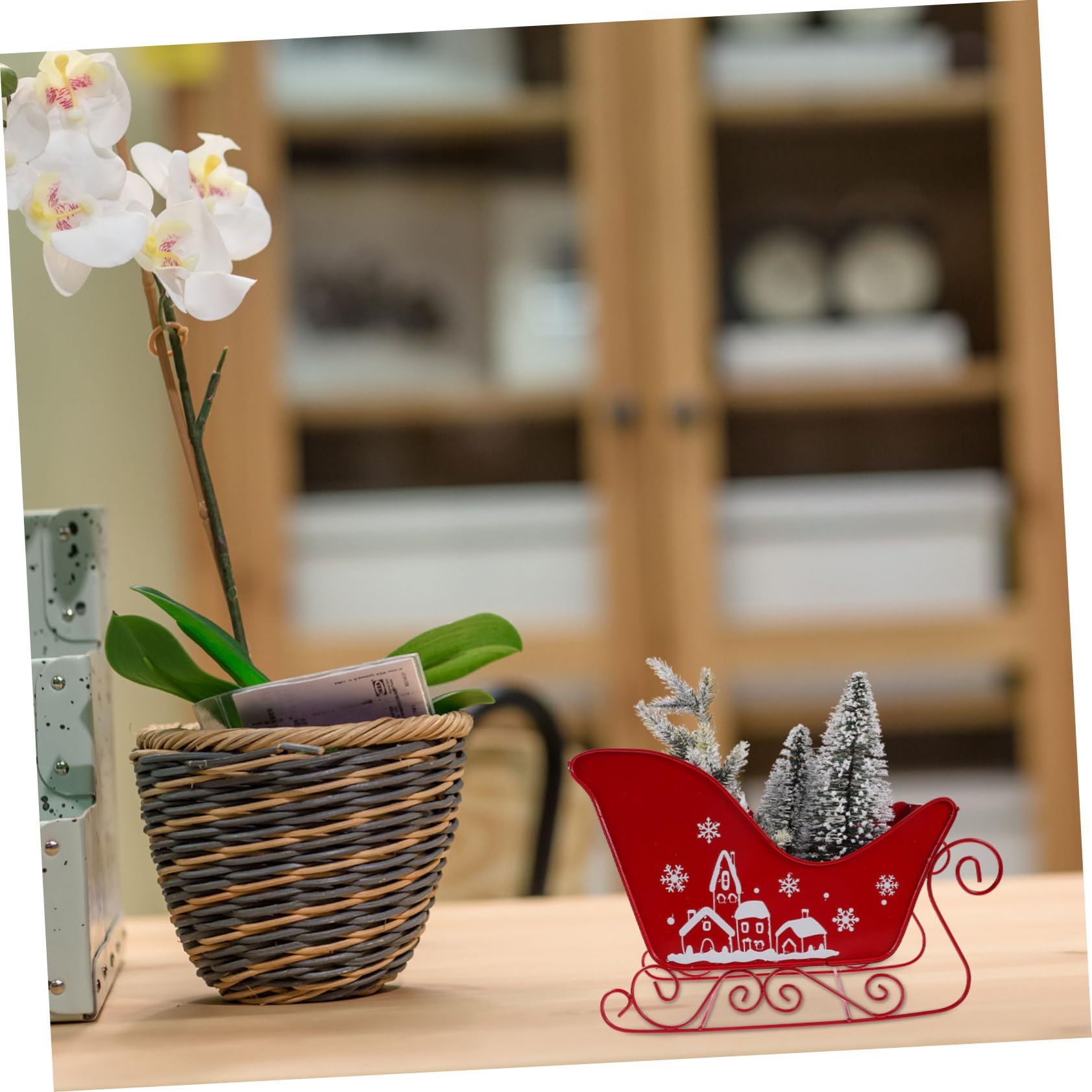 Cabilock Slitta Natalizia Resistente Decorazione da Tavolo per Feste di Natale Ornamento Tema Natalizio per Casa
