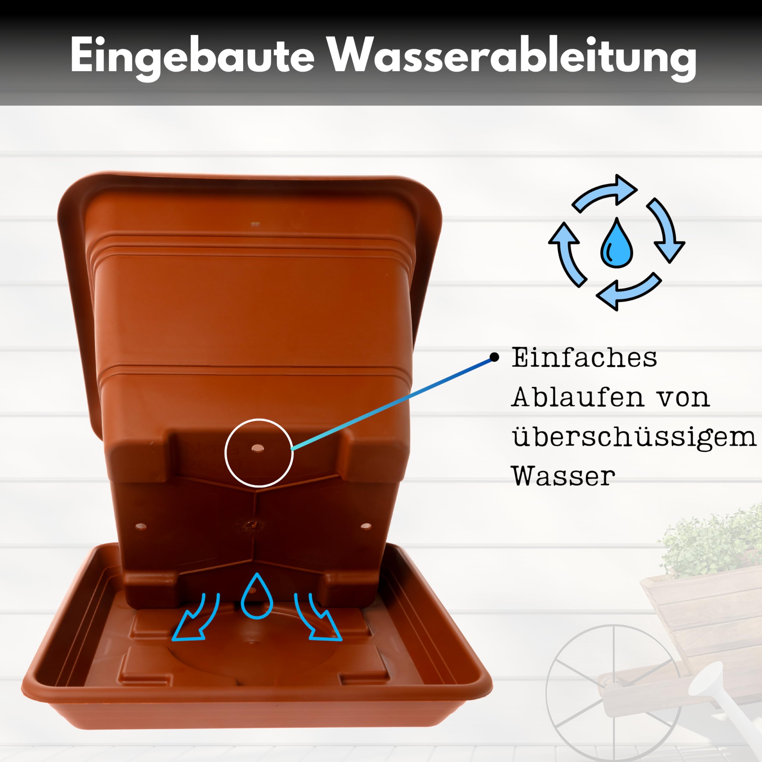 Vaso Grande Per Esterno 40x40 Cm Con Sottovaso – Set Da 2 In Plastica Antracite, Made In Germany, Con Serbatoio Acqua E Protezione UV