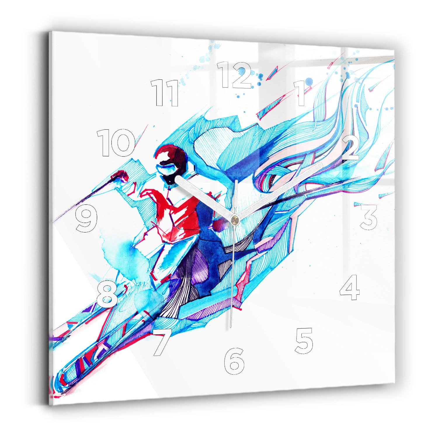 Horloge murale moderne pour salon avec motif skieur et affichage analogique