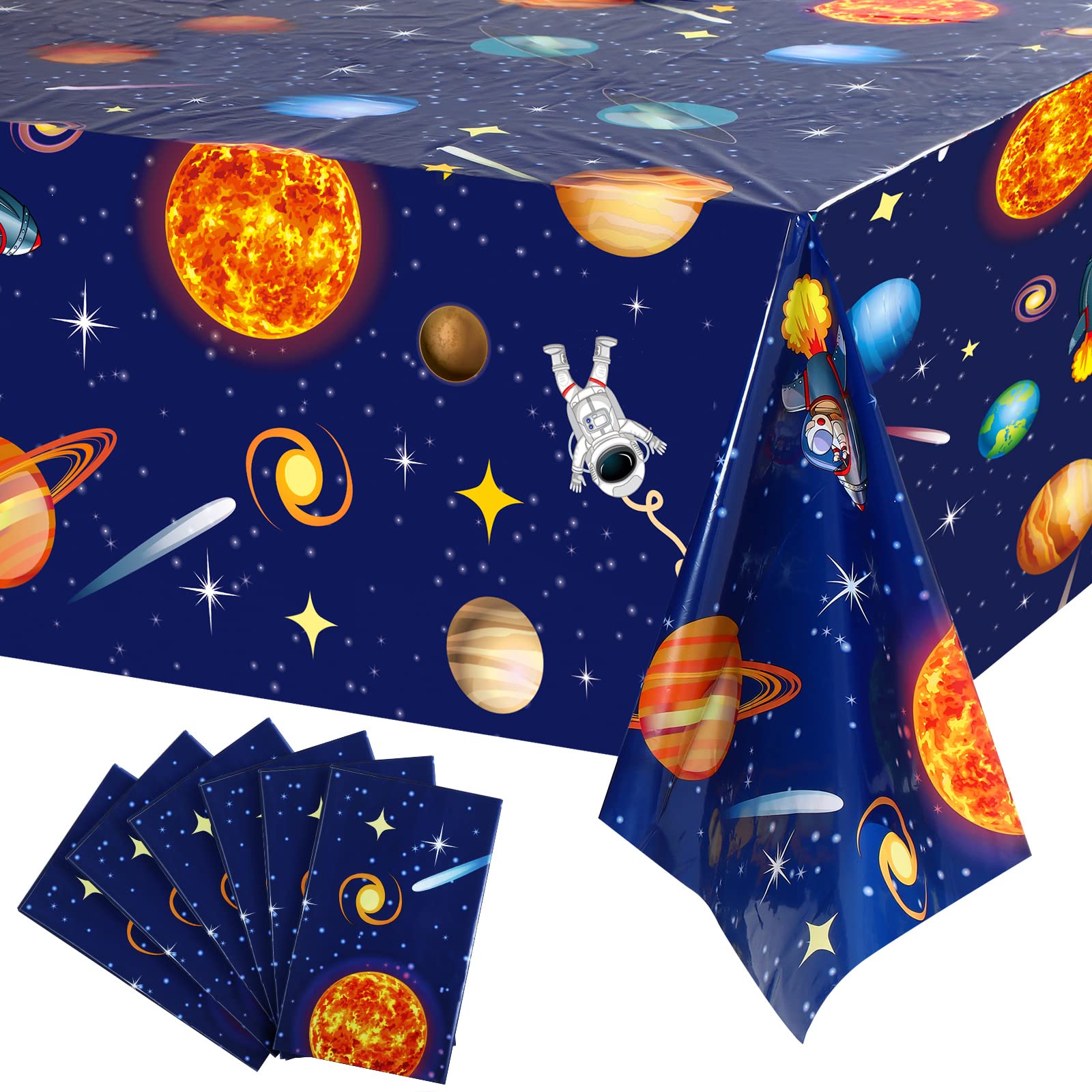 Sumind 6 Pieces Space Tablecloth Decorations Plastic Outer Solar System Table Cover Planet Design for Kids Space Theme Birthday Party Decorations and