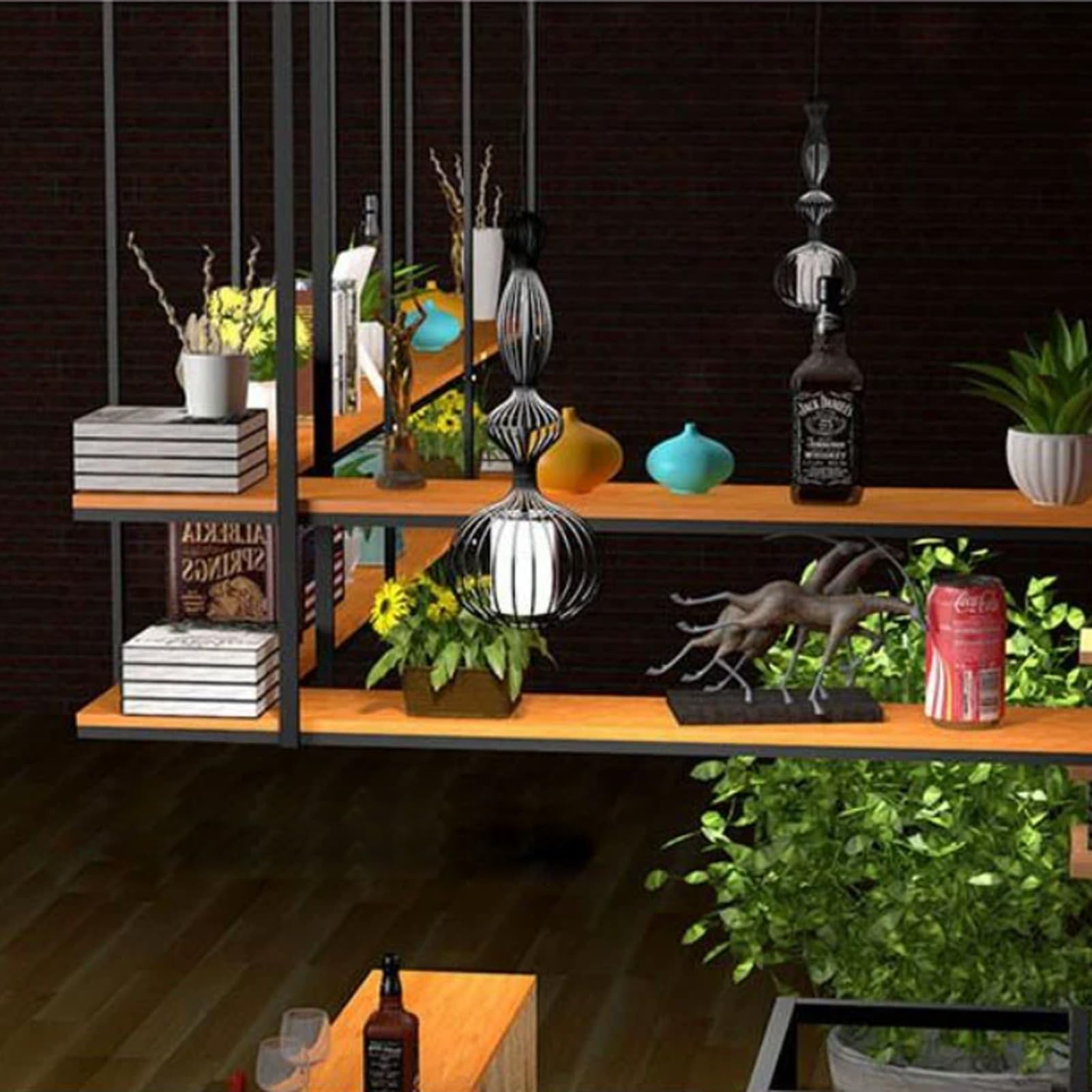 Support de rangement de cuisine mural double niveau en bois véritable suspendu