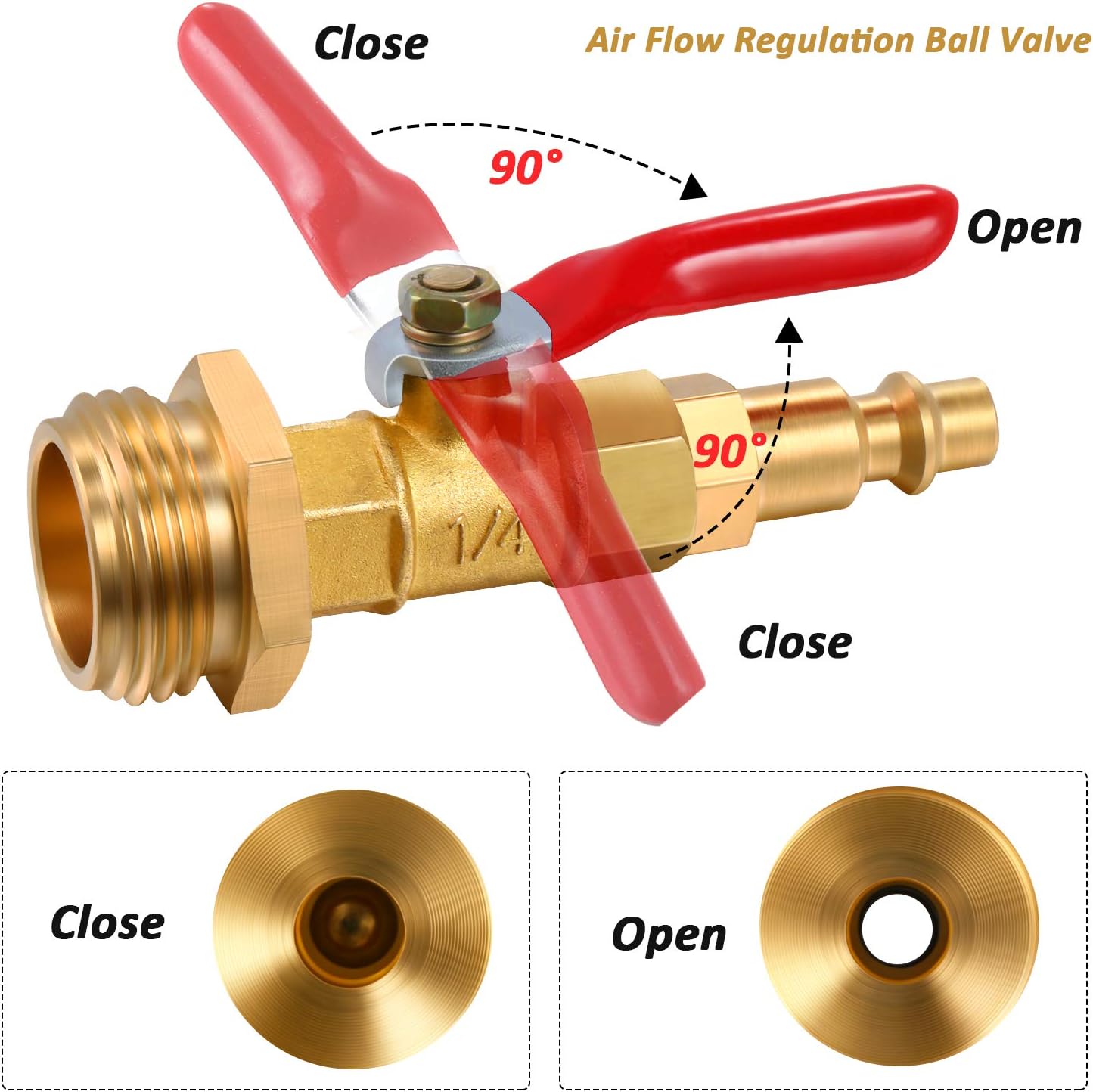 Hotop Brass Winterize Blowout Adapter with 1/4 Inch Quick Connect and 3/4 Inch GHT Thread, Ball Valve, Easy Blow Out Water to Winterize RV, Camper, Boat, Travel Trailer