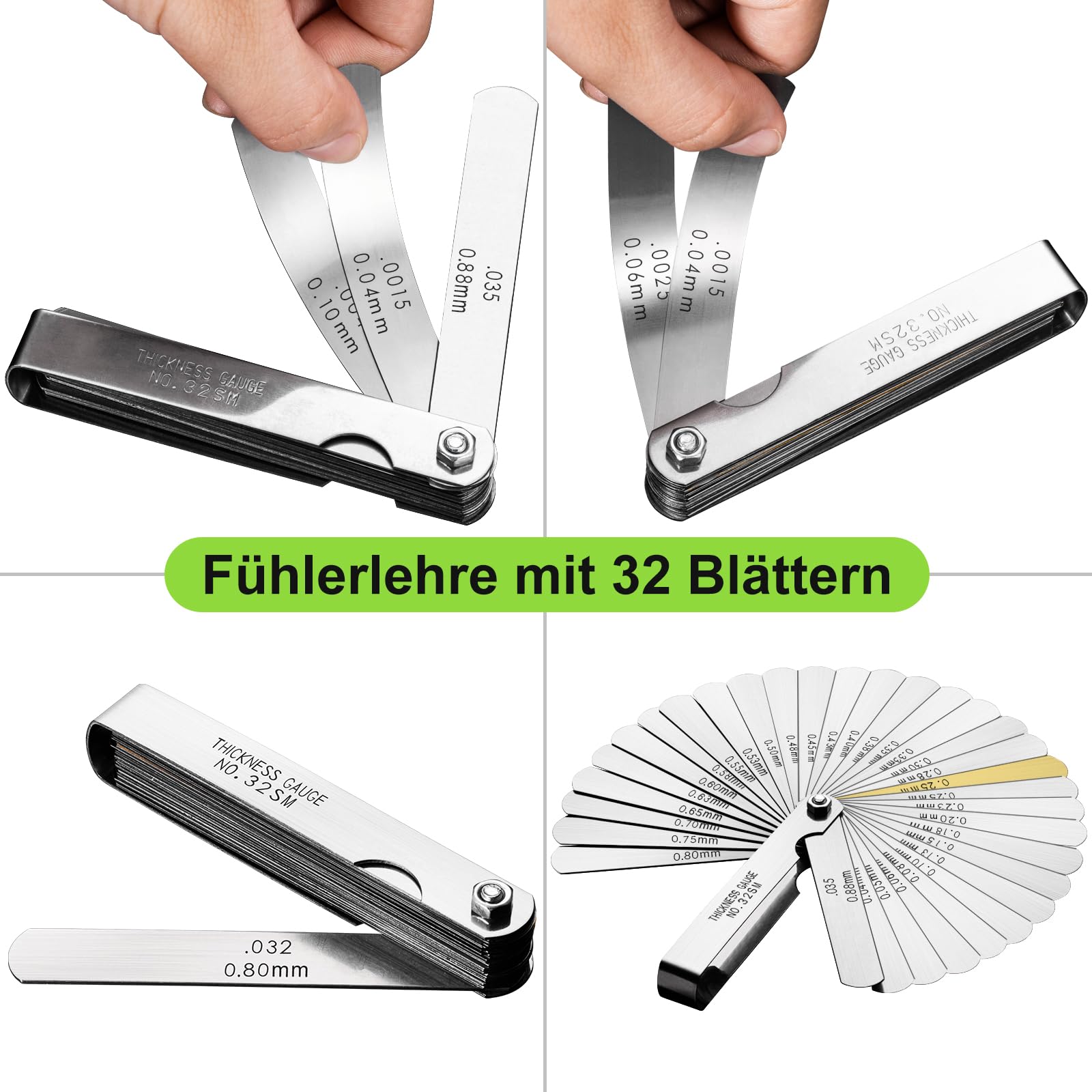 32-tlg Fühlerlehre Set Edelstahl - Präzisions Messwerkzeug Metrisch/imperial