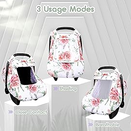 Baby Carseat Cover Girls, Pea Pod Floral Infant Car Seat Covers Canopy for Newborn with 2 Layers Windows of Breathable Mesh/Fabric, Lightweight Polyester/Minky Dot Backing, Snug Fit Most Baby Car Seat