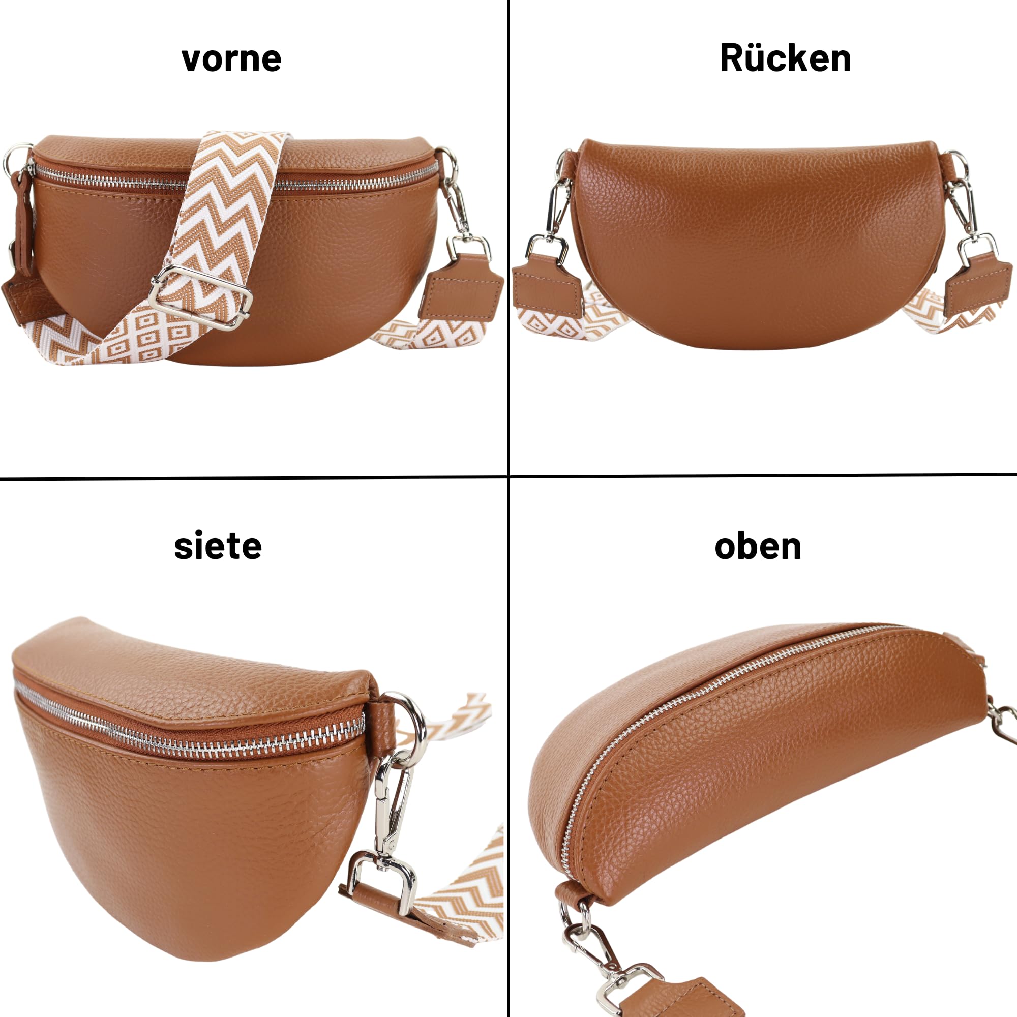 Blade Bauchtasche Damen Echtleder, stylische Gürteltasche Damen mit 2 gemusterten und Leder abnehmbaren & verstellbaren Breiten Gürteln, Crossbody Bag Damen, Hochwertige Brusttasche für Frauen