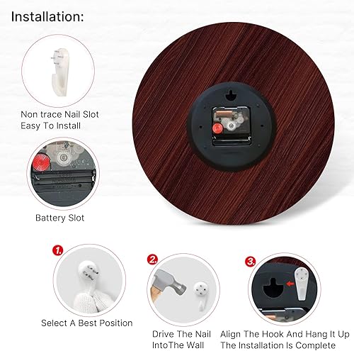 Miniatura 6 de TAHEAT Reloj de pared de playa de 12 pulgadas, decoración náutica de palmera, decoración de baño, funciona con pilas, silencioso, sin tictac,