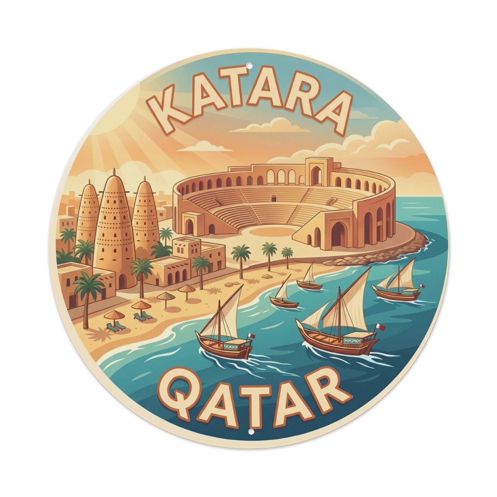 Yrnq 8X8inch Vintage Style Vintage Travel Qatar Katara Village Metal Tin Sign