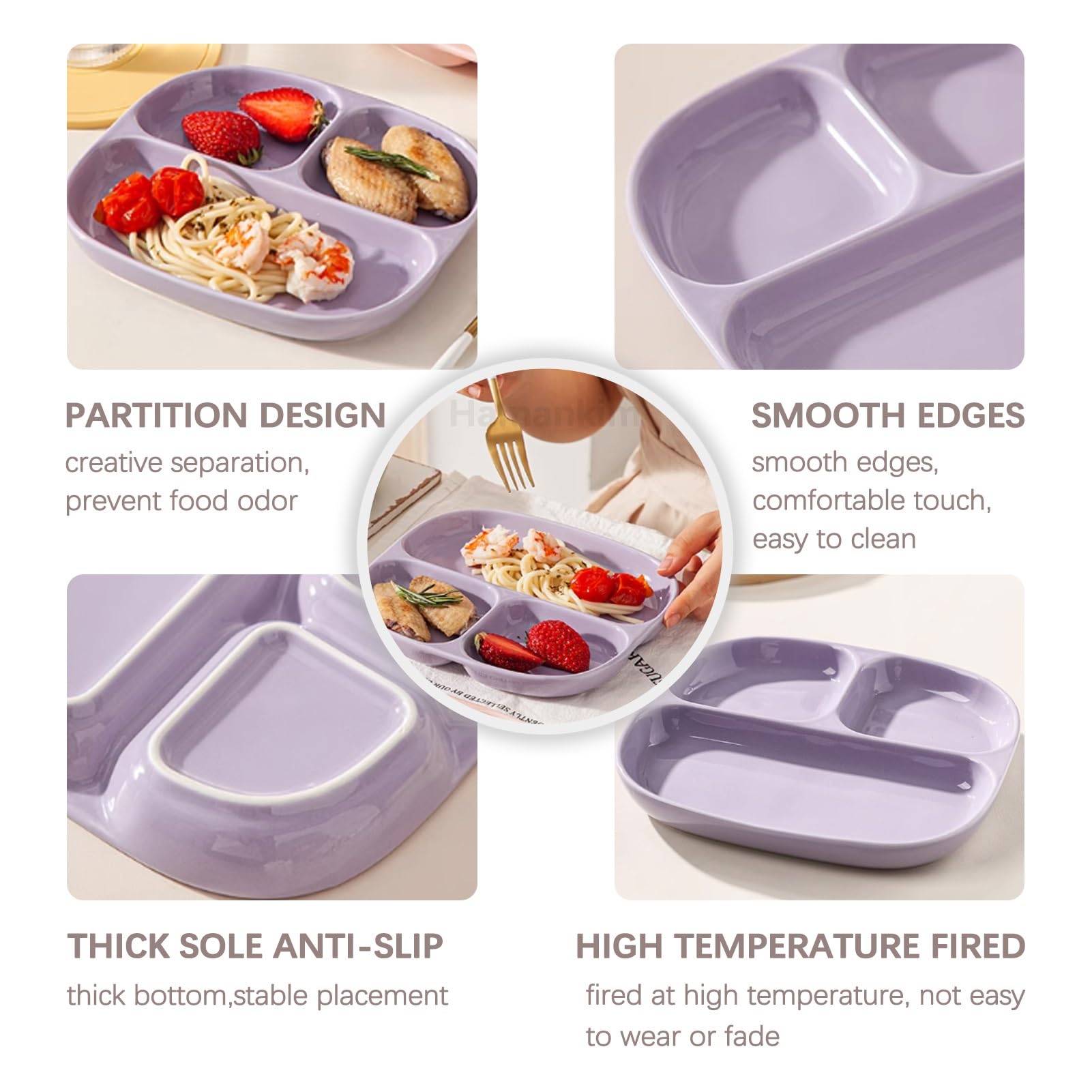 Assiette à dîner en céramique divisée en Petites portions, allant au Micro-Ondes et au Lave-Vaisselle, Plateau bariatrique pour Une Alimentation Saine et Un mai