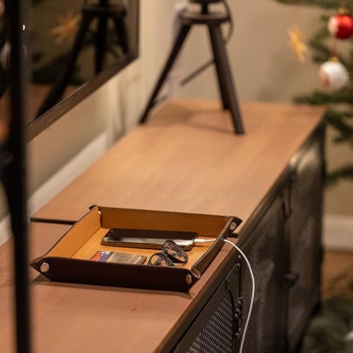 Miniatura 9 de Bandeja grande de cuero genuino Bandeja de cartera de joyería, plato para llaves, mesa de entrada, organizador para hombres, bandeja de noche,
