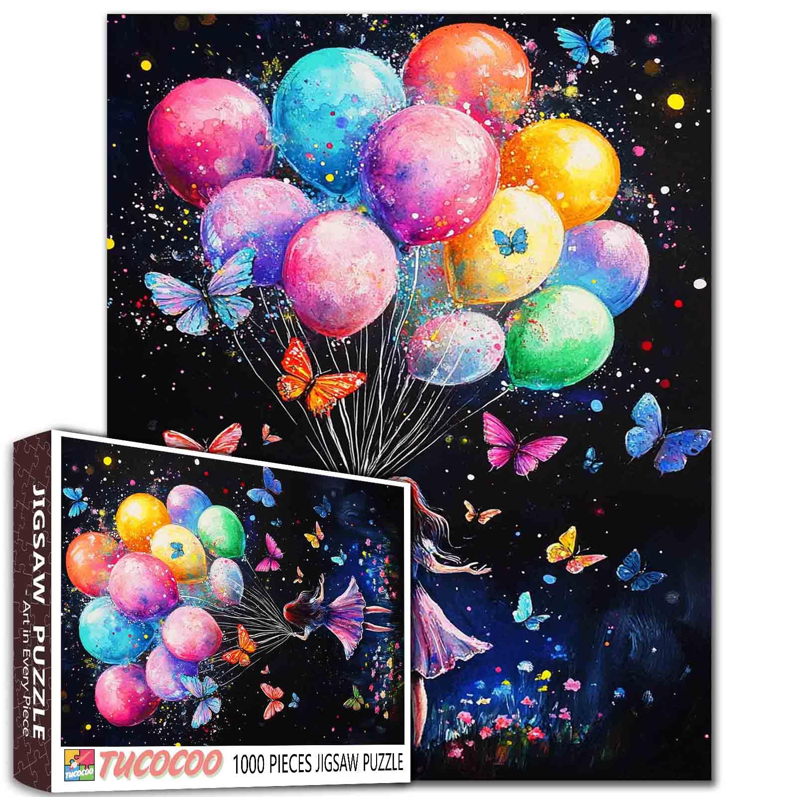 Tucocoo Little Girl Colorful Balloon Jigsaw Puzzle 1000 Piece, Butterfly Banksy Art Puzzles for Adults DIY Crafts Puzzle for Home Decor Gifts, 1000 Pieces Puzzles Family Challenging for Game Nights