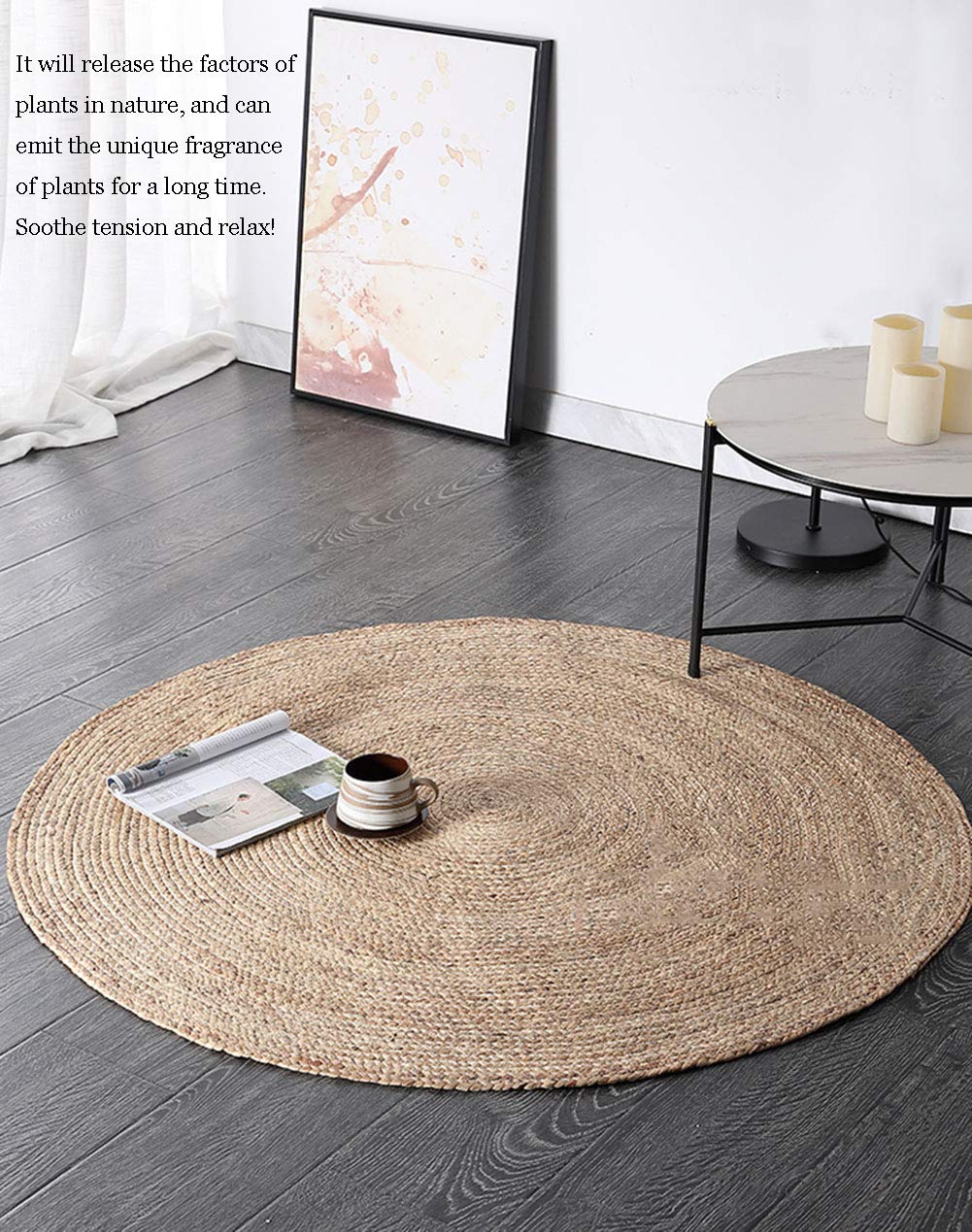 Moderne Non-Glissement Naturel Lavable Tapis De Zone,pour Le Salon Chambre Étude,Jute Tapis,Chambre Extérieurround Fibres Végétales Tapis-Brun Clair