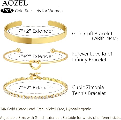 Miniatura 2 de AOZEL 14K Gold Plated Bangle Cuff Bracelets Set for Women Trendy Gold Bracelet Stack for Women Gold Bracelet Set Jewelry Gifts for Her