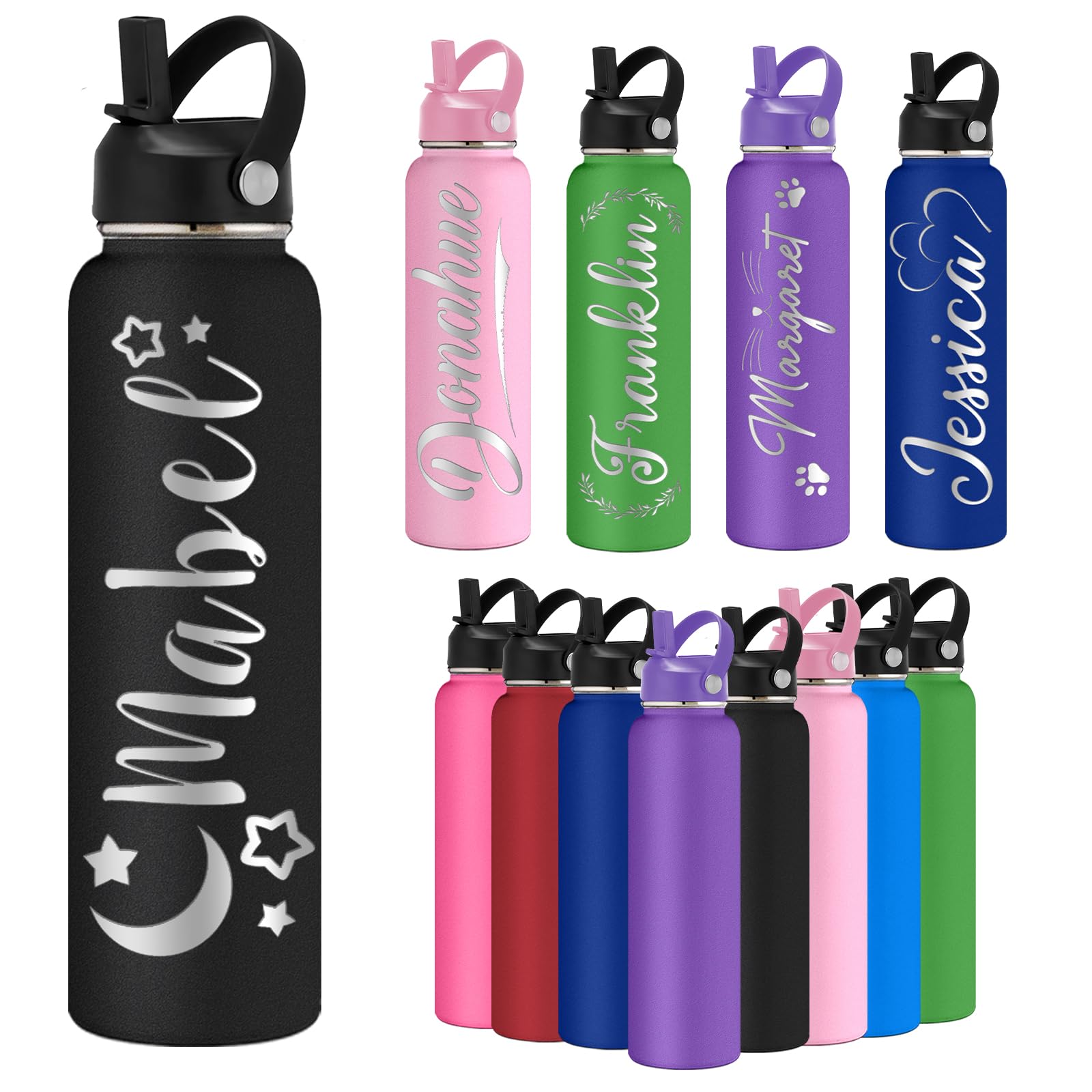 Oscolewis Custom Water Bottle Personalized Stainless Steel Name Water Bottles 12 18 24 32 40oz Customized Engraved Insulated Bottle for Women Men Name8