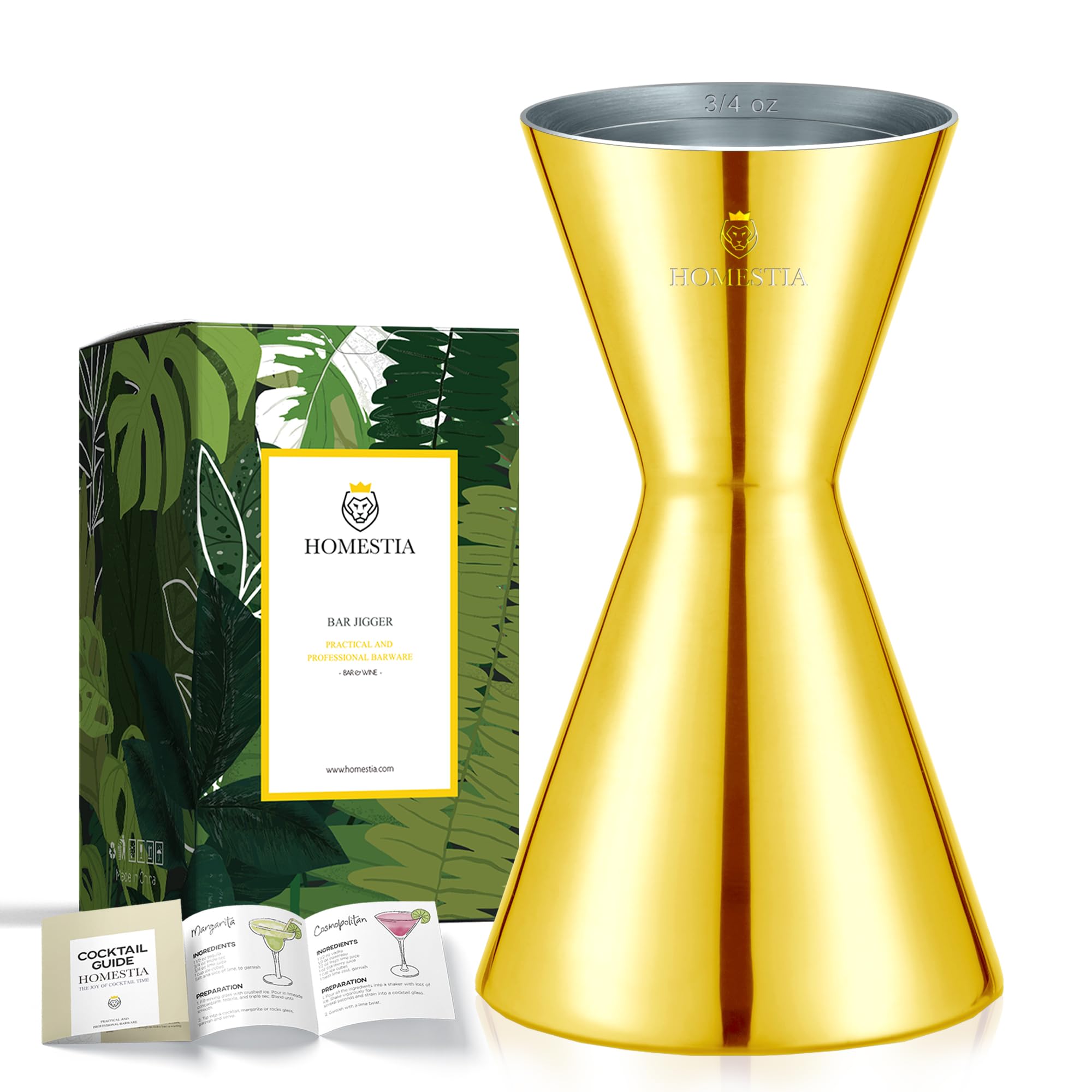 Homestia Cocktail Jigger - Measuring Double Jiggers for Bartending, Copper Jigger with Measurements Inside, Stainless Steel Bar Tools for Bartenders, Jigger 2 oz 1 oz Measure Cup (Gold)