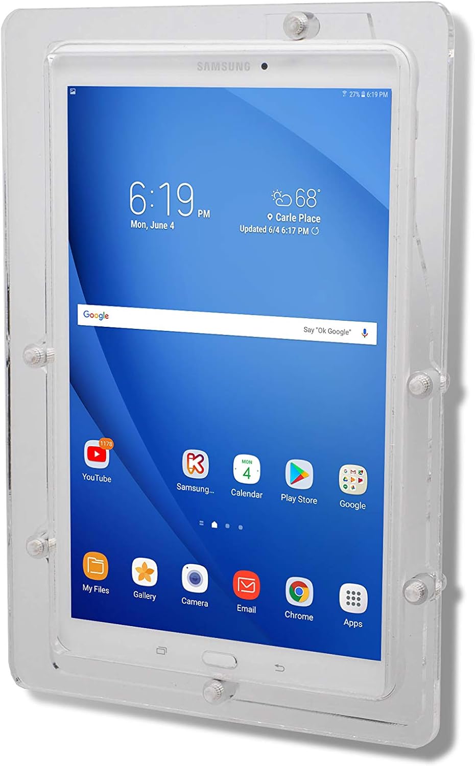 TABcare Anti-Theft Acrylic VESA Enclosure for Galaxy TAB A E S 8" 8.4" Tablet with Free Wall Mount Kit & 90-Degree Angle Charge Cable (TAB E 8.0, Black)