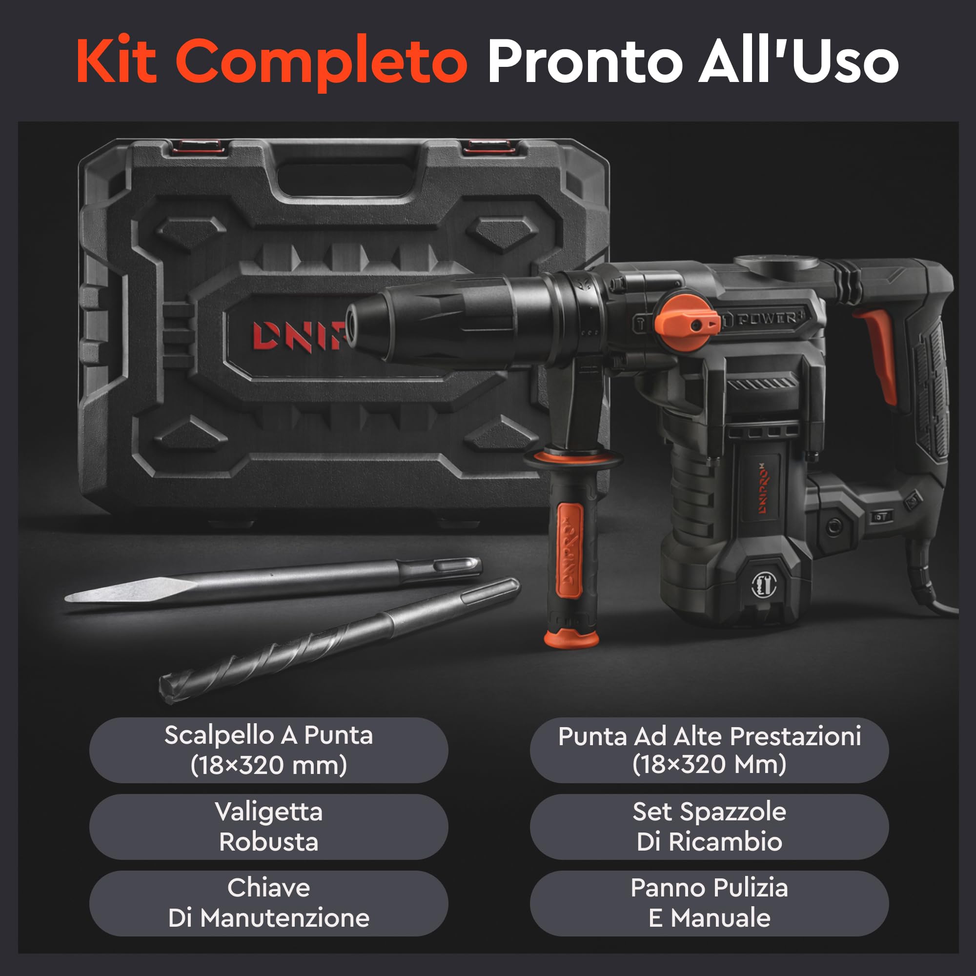 Martello Perforatore Elettrico BH-30 1400W SDS Max 9J - Trapano Tassellatore a Percussione 3800 colpi/min con Regolazione Velocità, Frizione R-Control e Accessori Inclusi di Dnipro-M