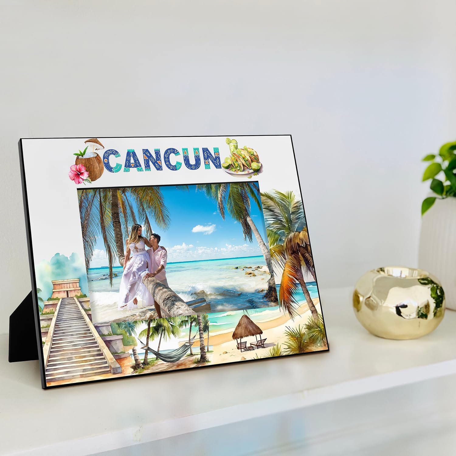 KATE POSH Cancun Picture Frame, Family Vacation in Cancun Mexico, Honeymoon, Wedding, Beach Decor (5x7-Horizontal)