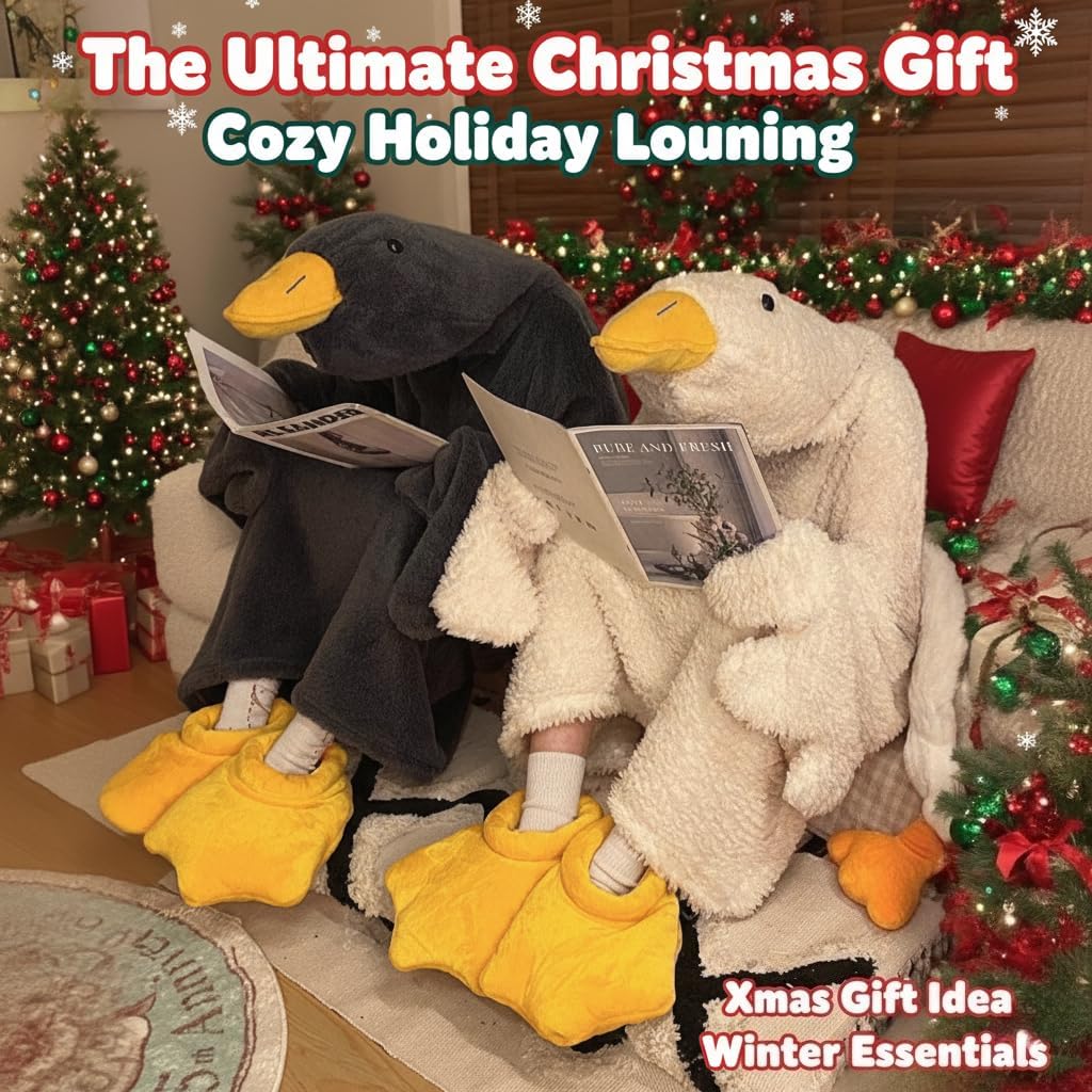 Fuzzy Pjs for Women Cute Goose Pajama Thick Cozy Warm Nightgown with Shoes Comfortble Sleepwear Sleep Dress for Winter - Image 5