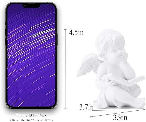 Miniatura 2 de BRABUD Libro de lectura Querubines Estatua de resina Ángulo blanco Estatuilla Bless The Families Decoración del hogar Escultura Memorial Querubín