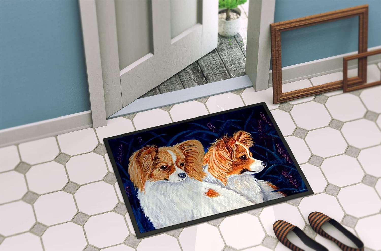 Caroline's Treasures 7241MAT Papillon Doormat 18x27 Front Door Mat Indoor Outdoor Rugs for Entryway, Non Slip Washable Low Pile, 18H X 27W