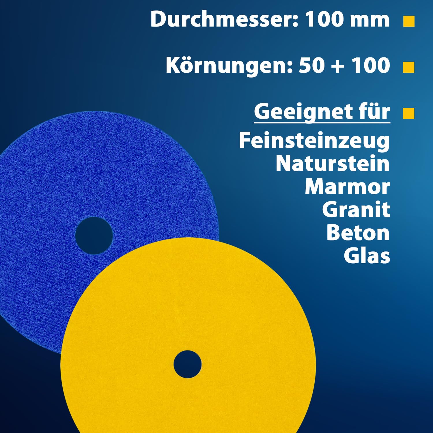 Profi Diamant-Schleifpad-Set für Trockenschliff 125 mm Körnung 200 3000 Klett-Aufnahmeteller für Naturstein Granit Feinsteinzeug Fliesen Keramik Kunststein Glas Marmor