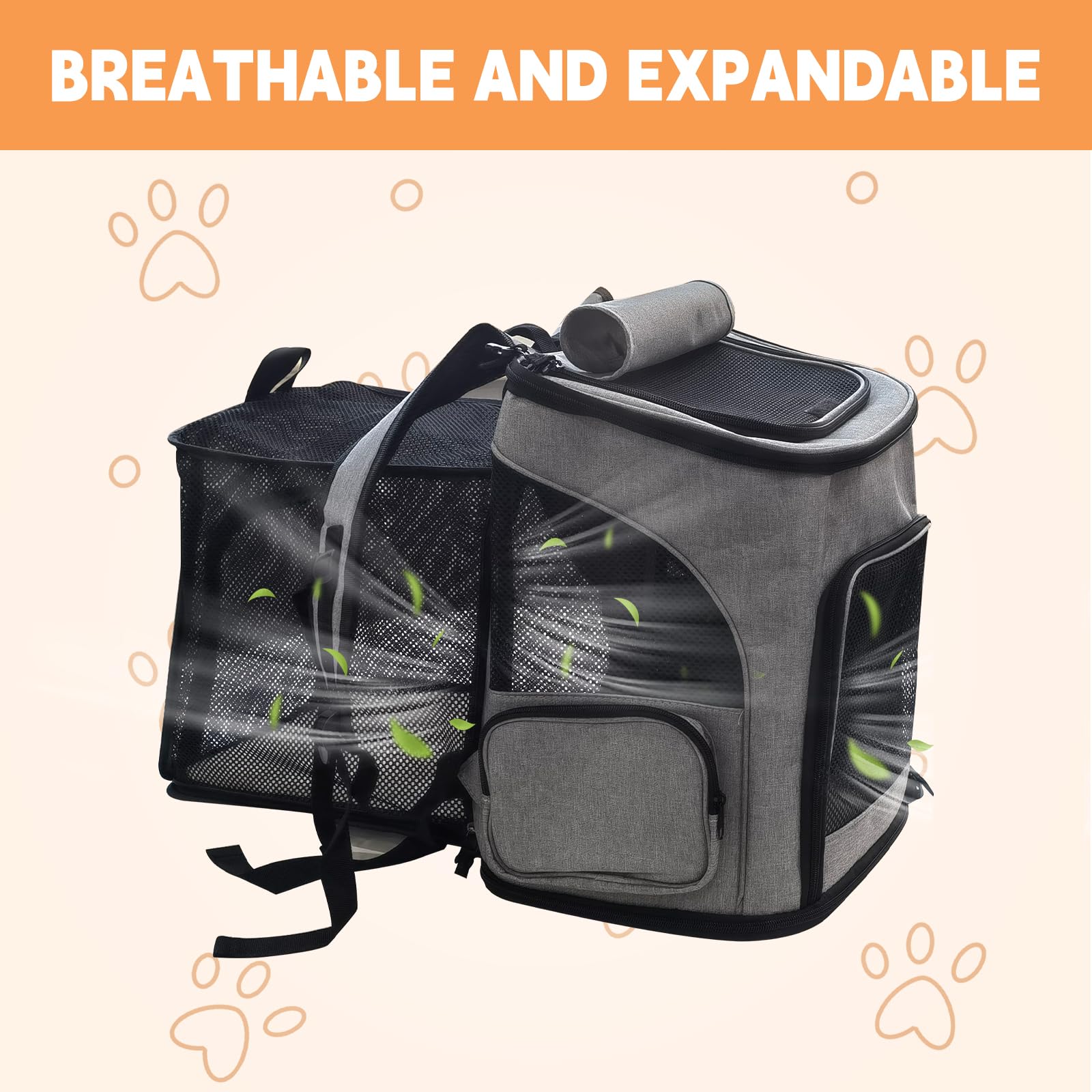 Mochila para mascotas, mochila para perros de hasta 10 kg, plegable y ampliable, caja de transporte para gatos, bolsa de transporte para gatos, caja para perros con 2 alfombrillas para gatos y perros