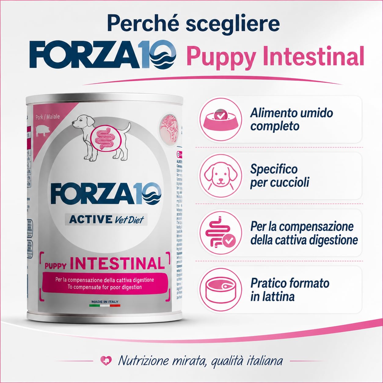 Intestinal Puppy Maiale – Forza10 Diet Cibo Umido per Cani Cuccioli di tutte le Taglie e Razze, Cattiva Digestione,12 Lattine x 400g, Alimento Completo.