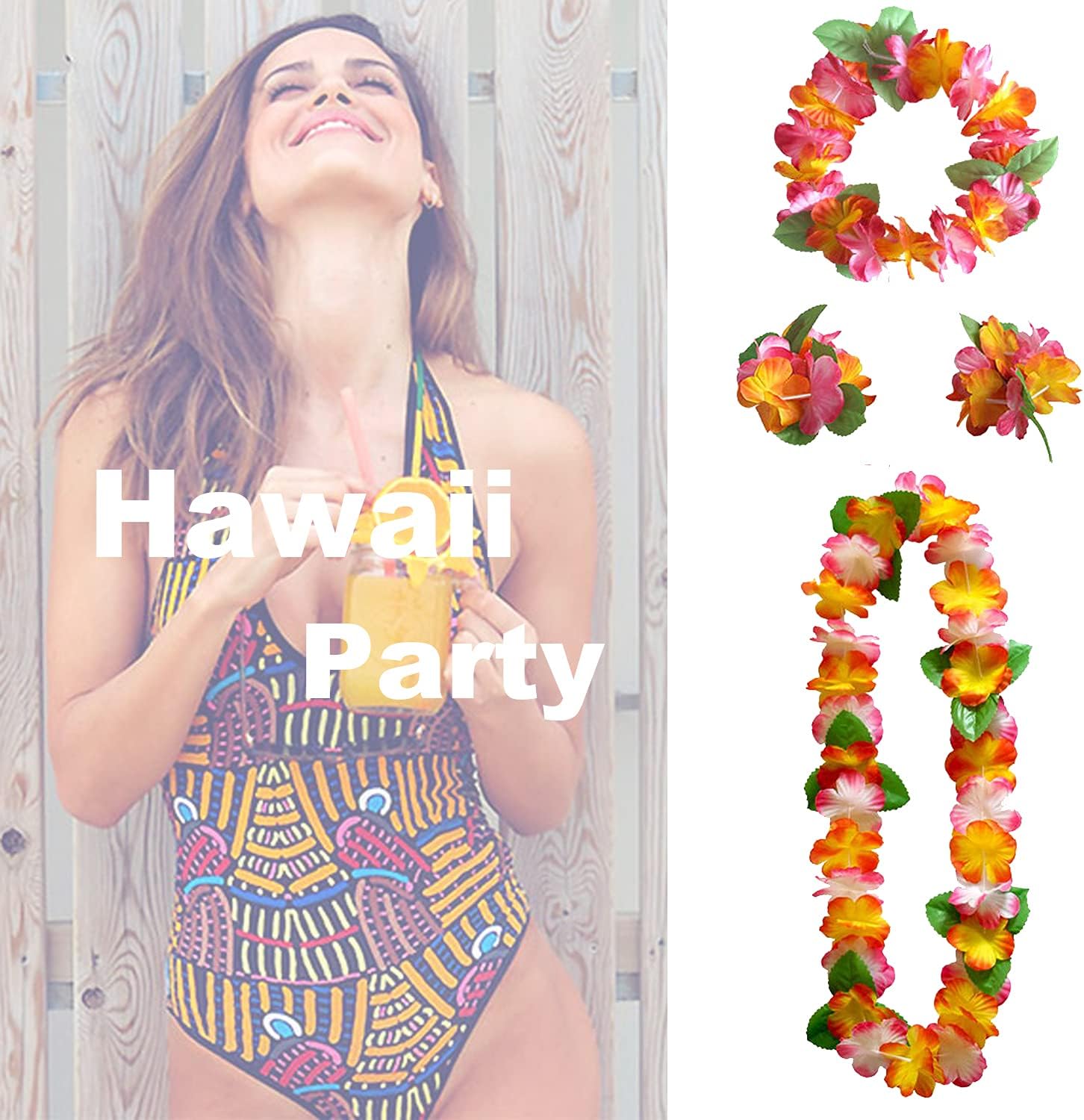 NITAIUN 16 Pieces Hawaiian Leis & Decorations, Flower Necklace & Bracelets Headband - Image 4