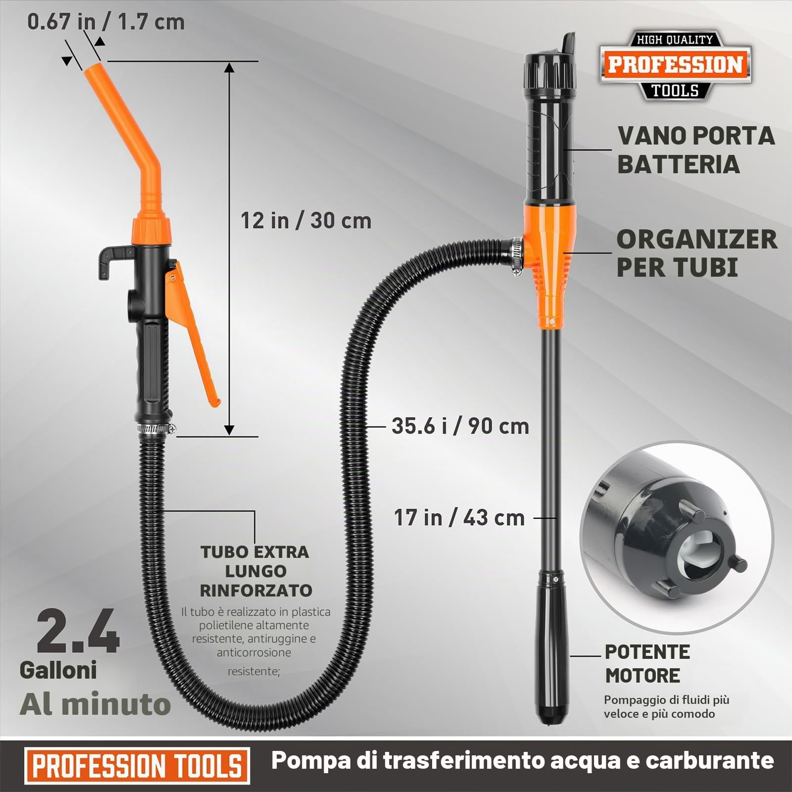 Pompa di Trasferimento Carburante Elettrica, SINZONEu® Pompa a Sifone Portatile 2.4GPM a Batteria, per Benzina, Diesel, Olio, Acqua, per Auto, Barche, Camper, Tosaerba