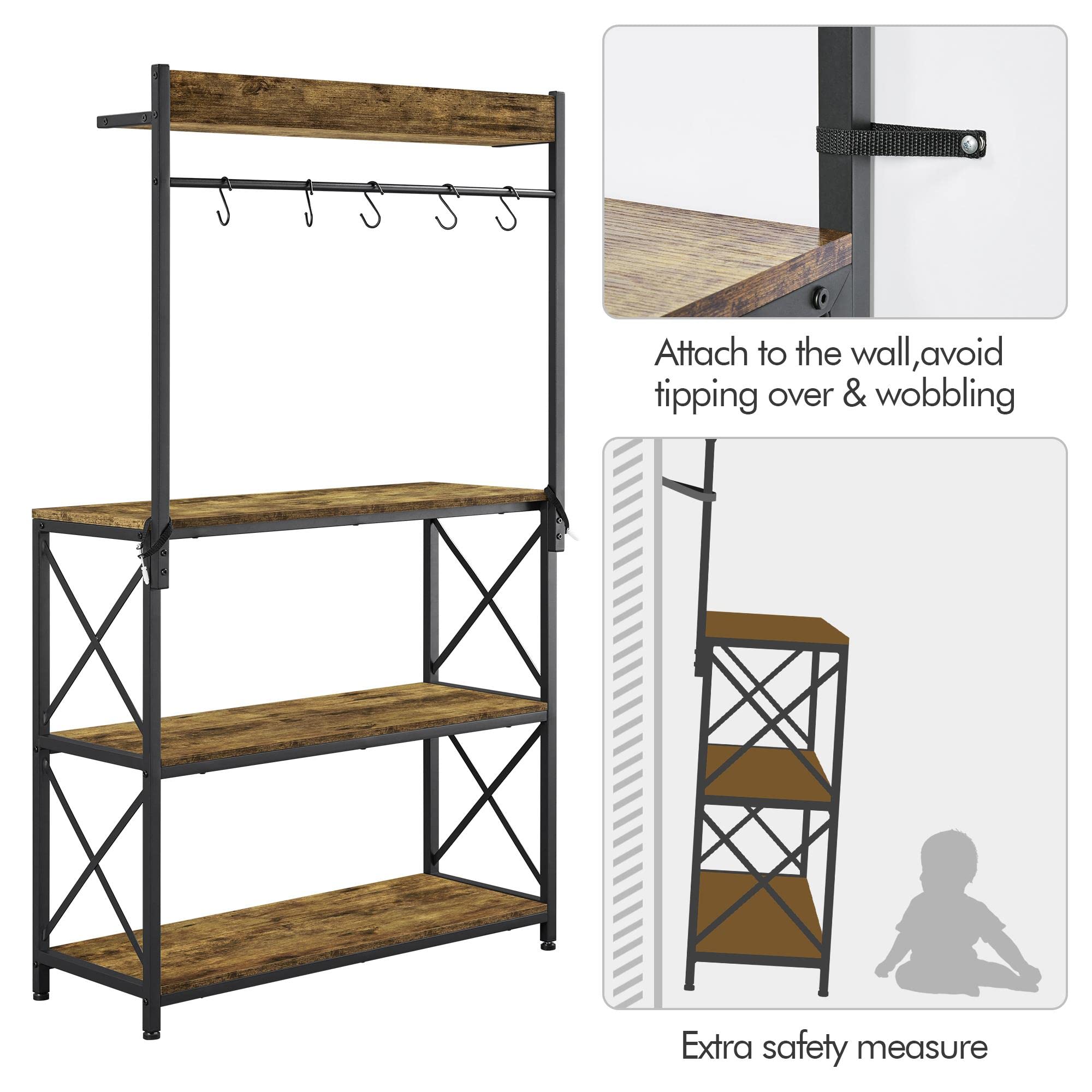 Yaheetech Étagère de Cuisine avec 4 Étagères et 5 Crochets Étagère pour Micro-Ondes Meuble Auxiliaire de Cuisine Étagère de Boulangerie Industrielle 92 x 34 x 160 cm