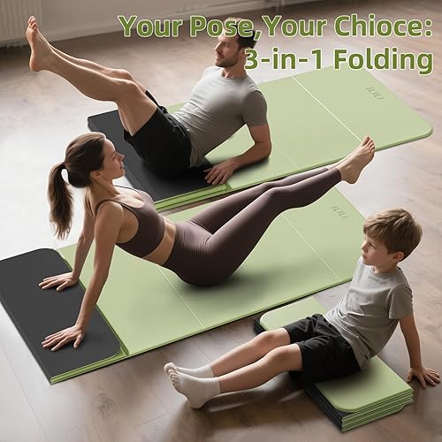 Miniatura 4 de ILILI Tapete de yoga plegable, 0.394 in de grosor, material TPE, suave y cómodo tapete plegable de 0.4 pulgadas, fácil de transportar y almacenar,